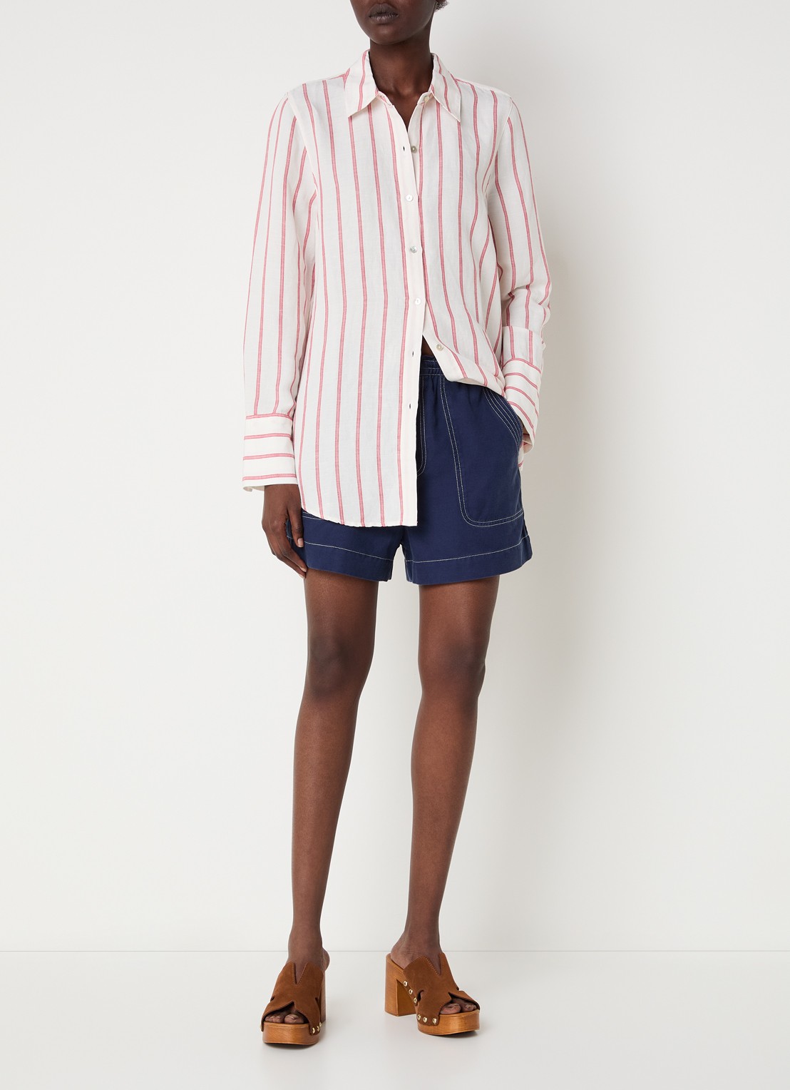 Rails Knox blouse in linnenblend met streepprint - voorkant 2 rood