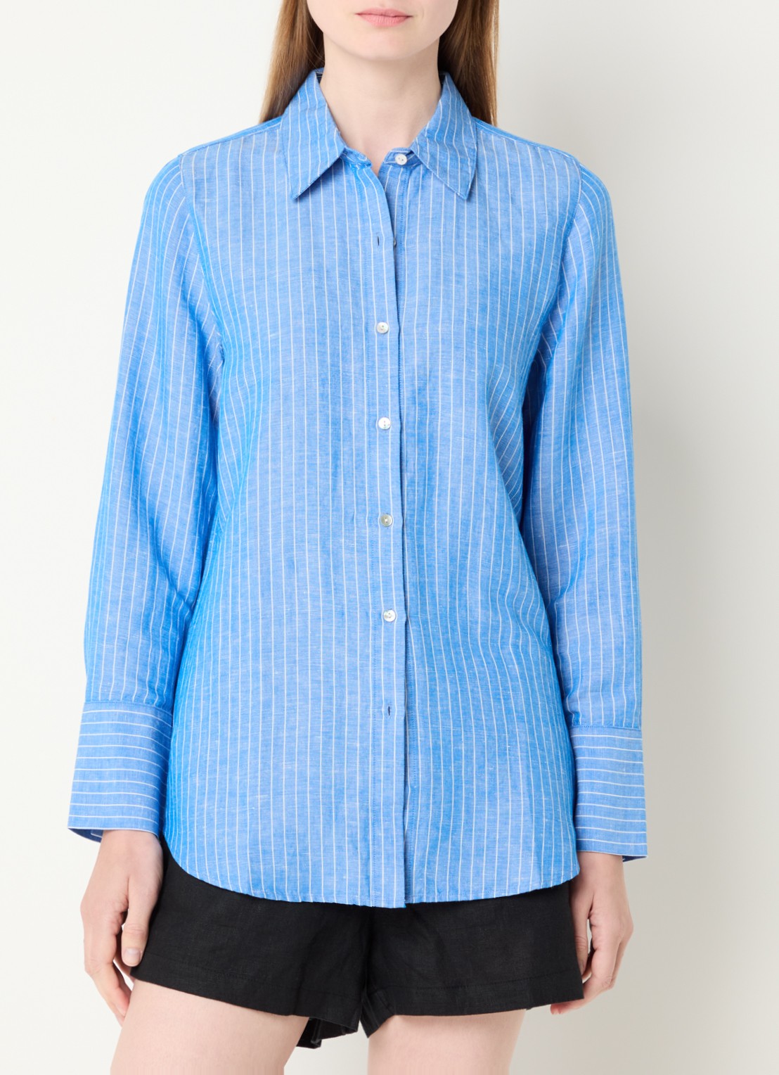 Rails Knox blouse in linnenblend met streepprint - detail blauw