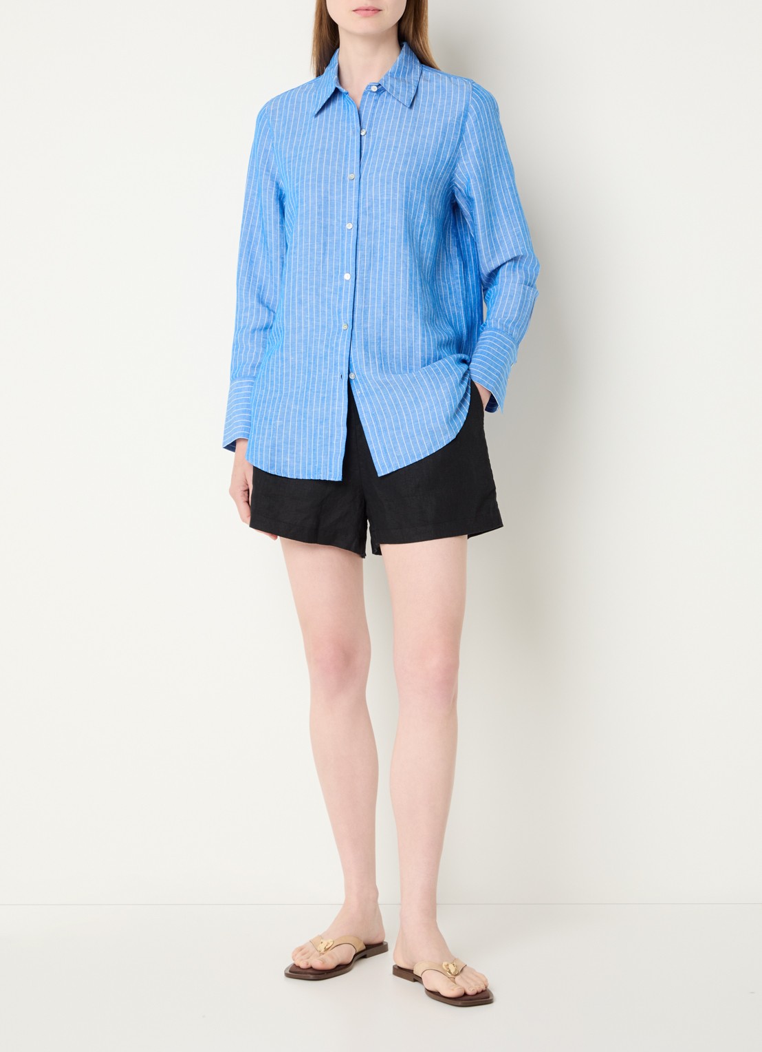Rails Knox blouse in linnenblend met streepprint - voorkant 4 blauw