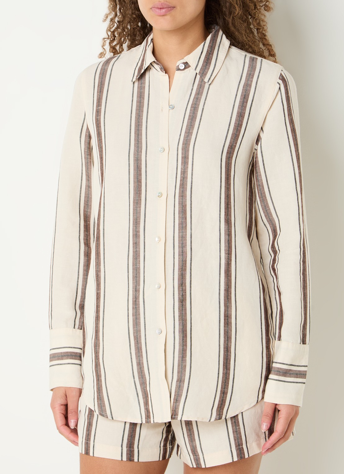 Rails Knox blouse met streepprint in linnenblend - detail 3 creme