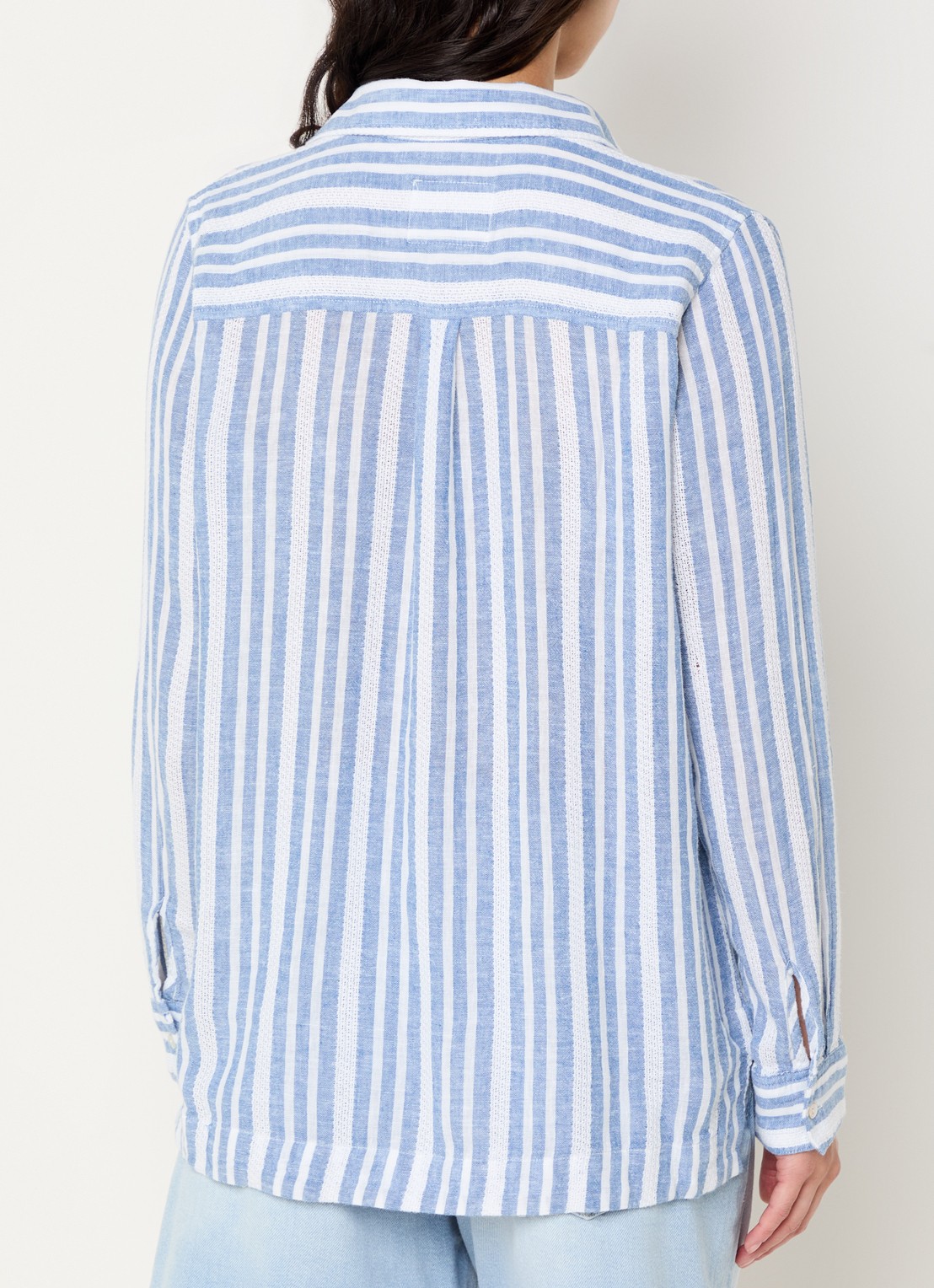 Rails Lagoon tuniek in linnenblend met streepprint - achterkant 3 blauwgrijs