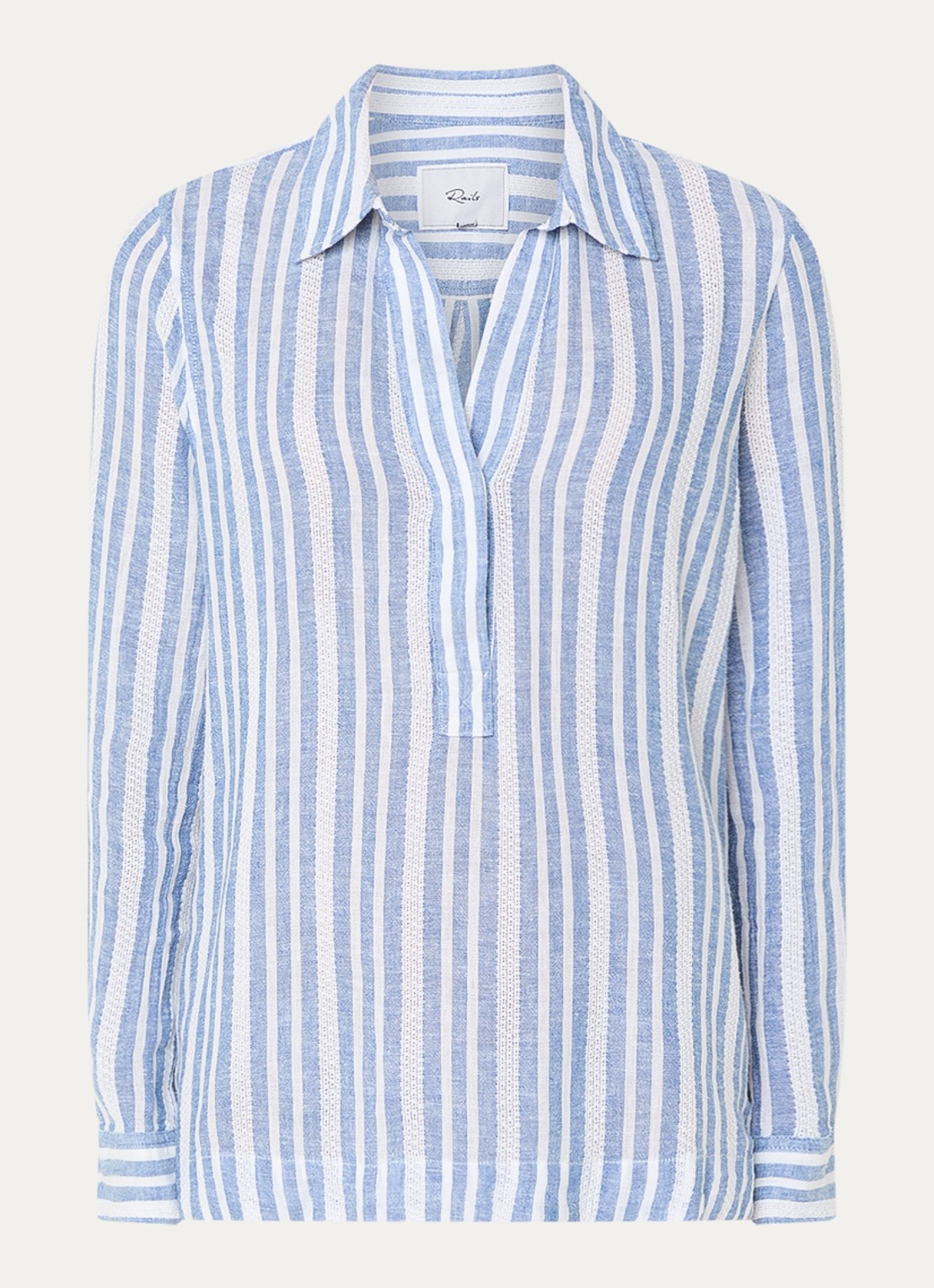 Rails Lagoon tuniek in linnenblend met streepprint - voorkant blauwgrijs