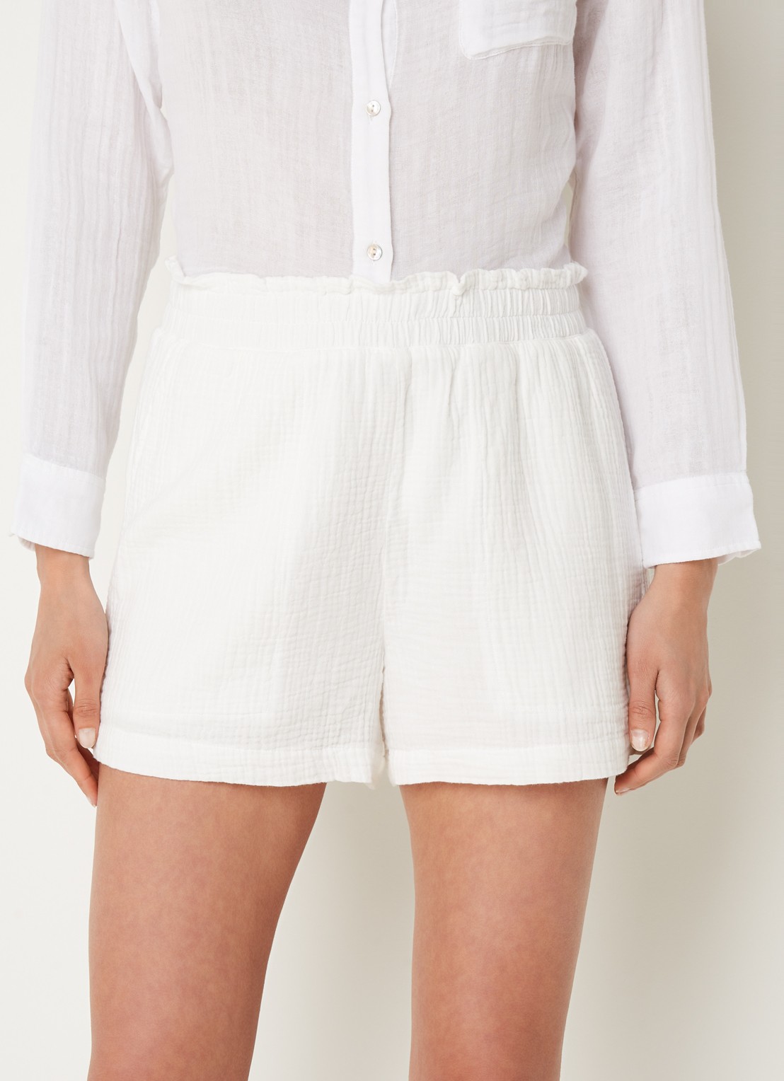 Rails Leighton high waist loose fit korte broek van  katoen - detail wit