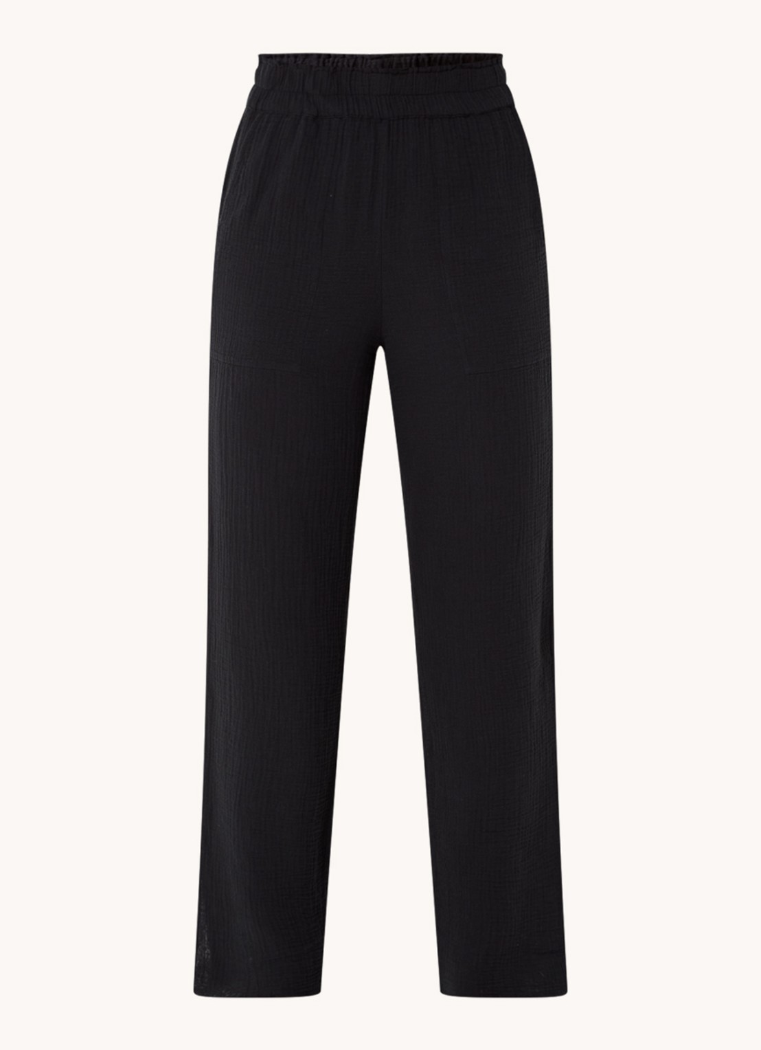 Rails Leon mid waist straight fit broek van  katoen met structuur - voorkant 4 zwart