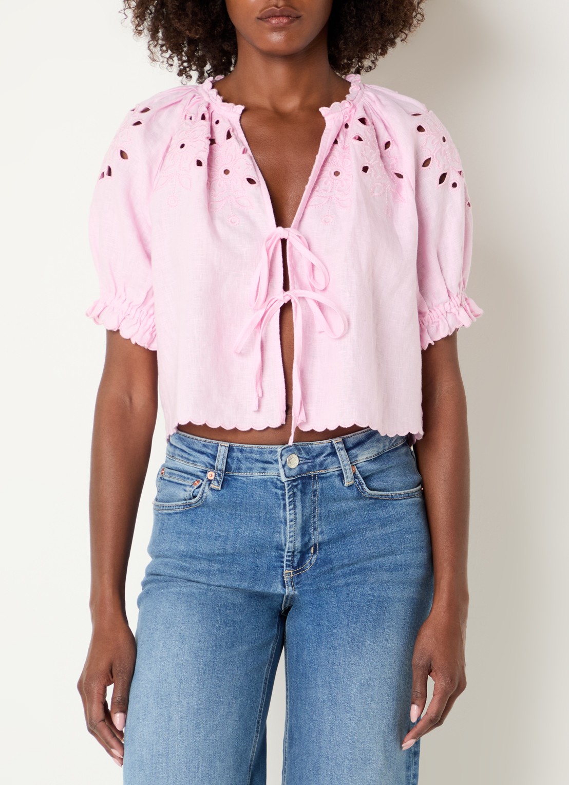 Rails Lizbeth blouse van linnen met broderie - detail 2 roze