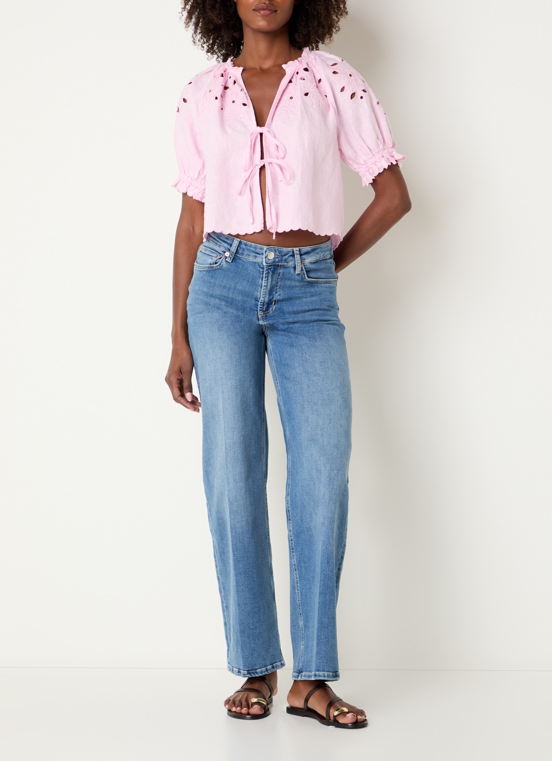 Rails Lizbeth blouse van linnen met broderie - voorkant 4 roze