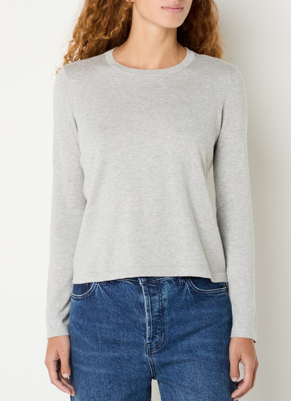 Rails Longsleeve in kasjmierblend met ronde hals - detail 4 lichtgrijs