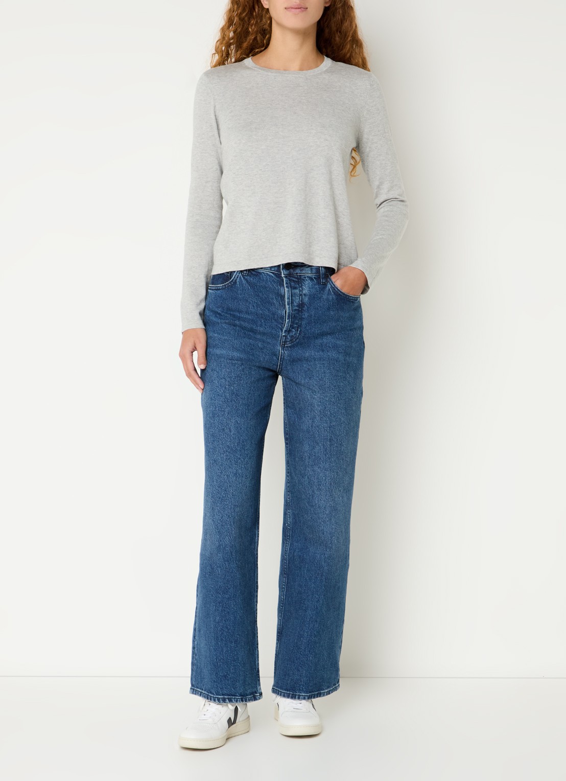 Rails Longsleeve in kasjmierblend met ronde hals - voorkant 2 lichtgrijs