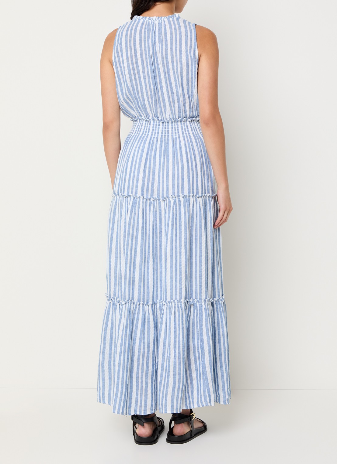 Rails Loulou gelaagde maxi jurk in linnenblend met streepprint - achterkant 2 blauw