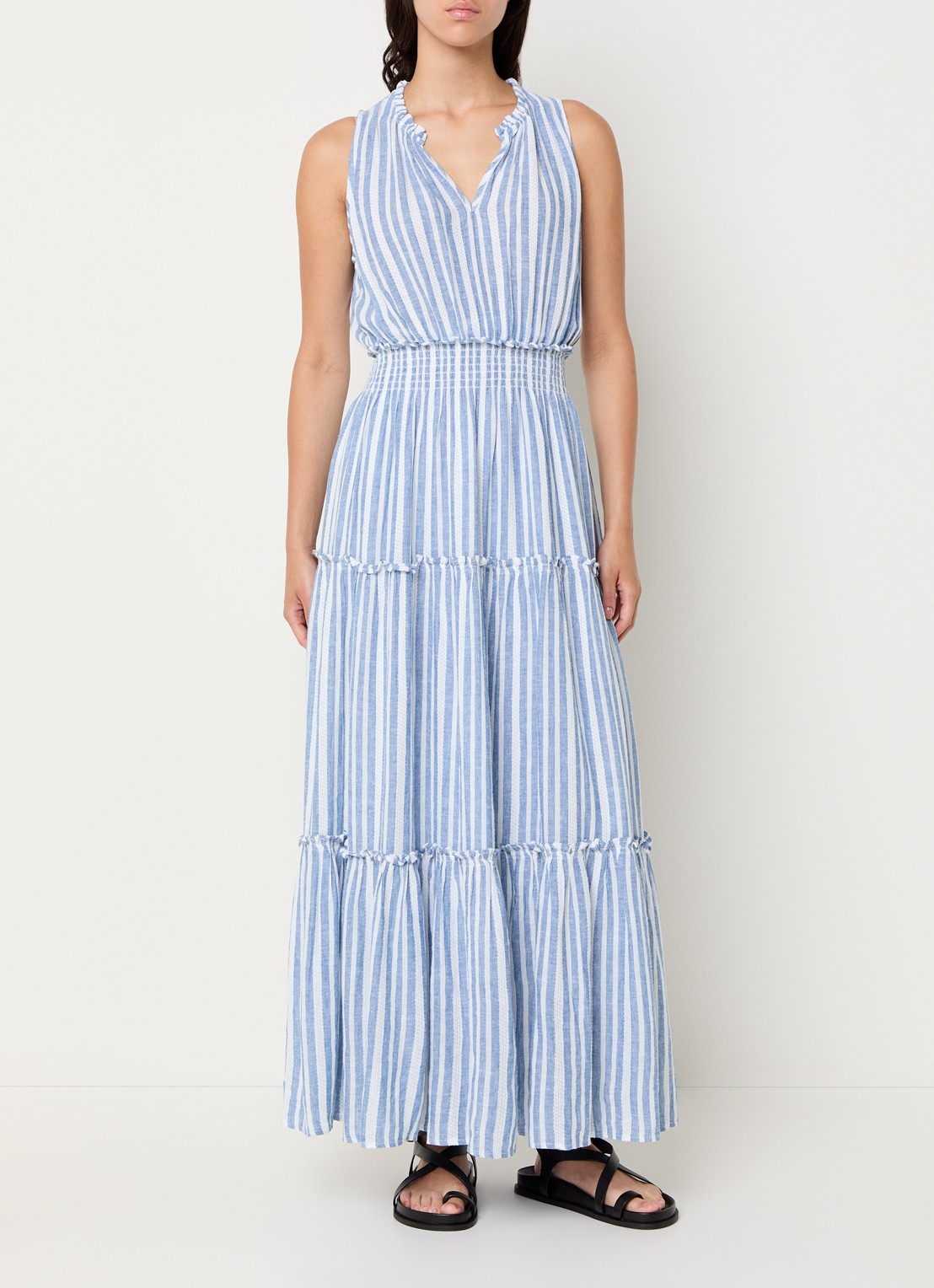 Rails Loulou gelaagde maxi jurk in linnenblend met streepprint - detail blauw