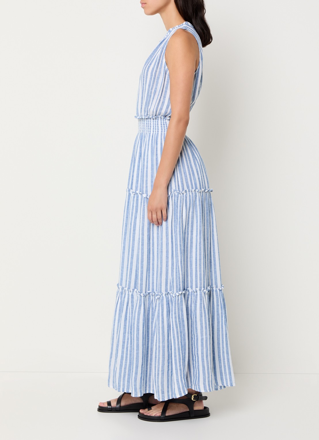 Rails Loulou gelaagde maxi jurk in linnenblend met streepprint - voorkant 4 blauw