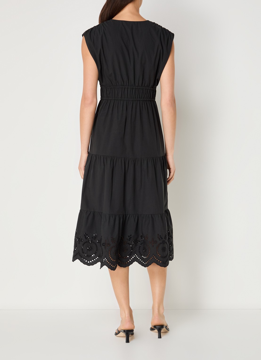 Rails Lucia gelaagde midi jurk  met broderie - achterkant zwart
