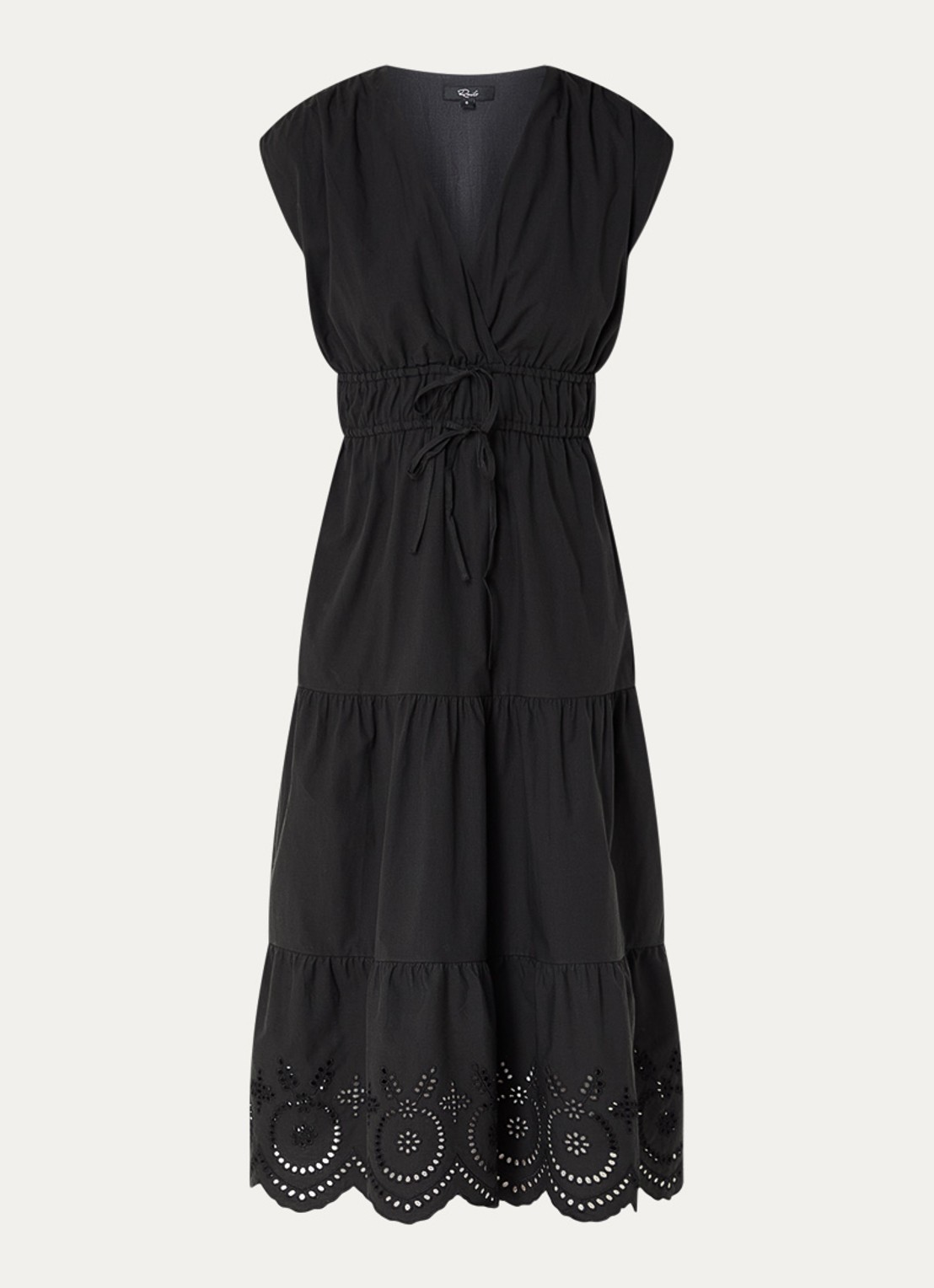 Rails Lucia gelaagde midi jurk  met broderie - voorkant 2 zwart