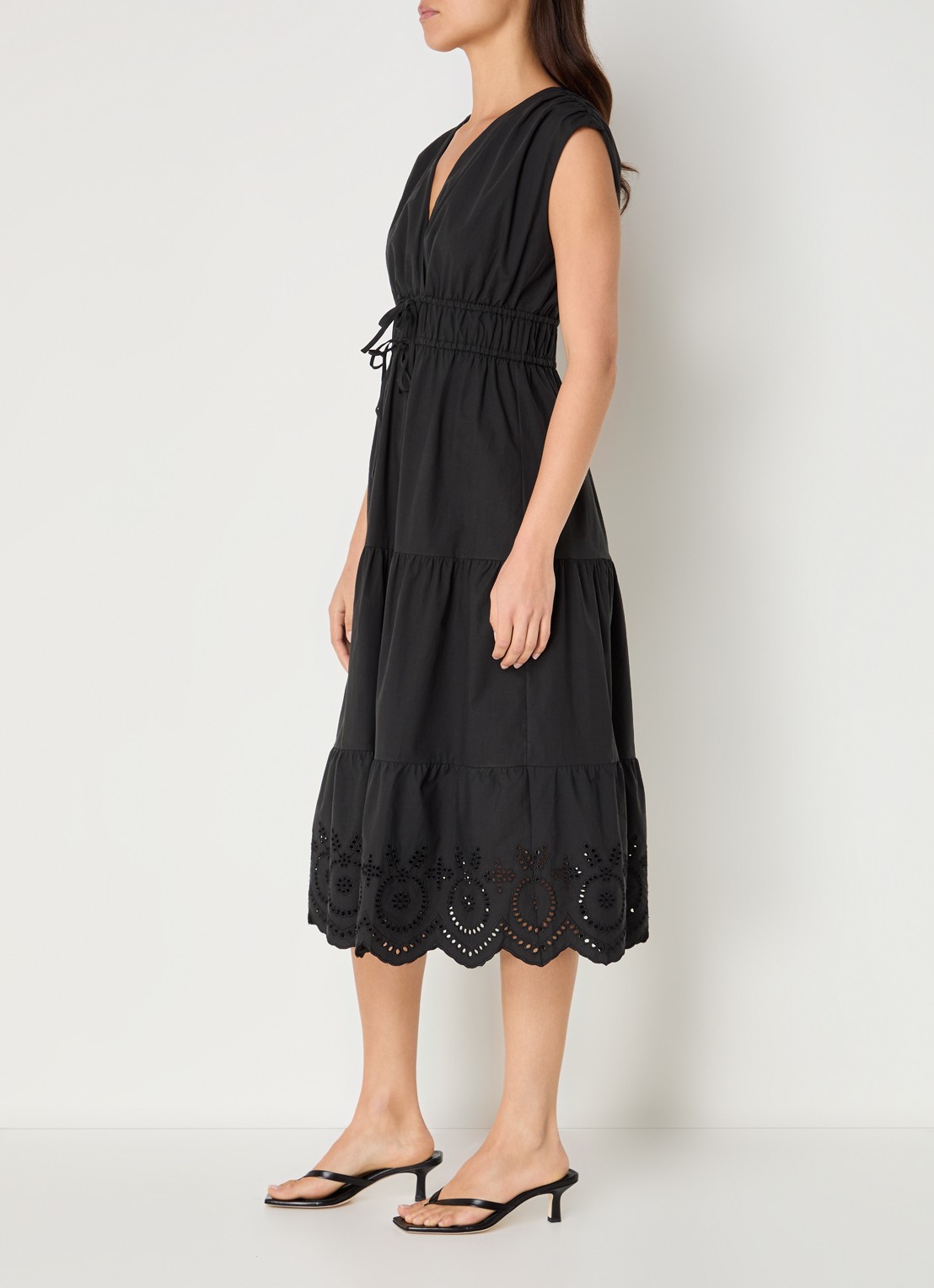 Rails Lucia gelaagde midi jurk  met broderie - voorkant 3 zwart