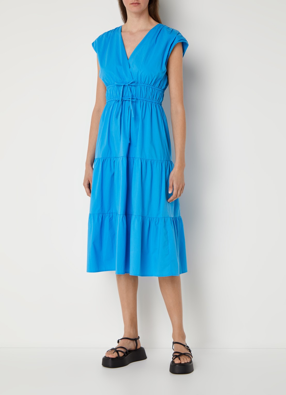 Rails Lucia gelaagde midi jurk  met trekkoord - detail 4 aquablauw