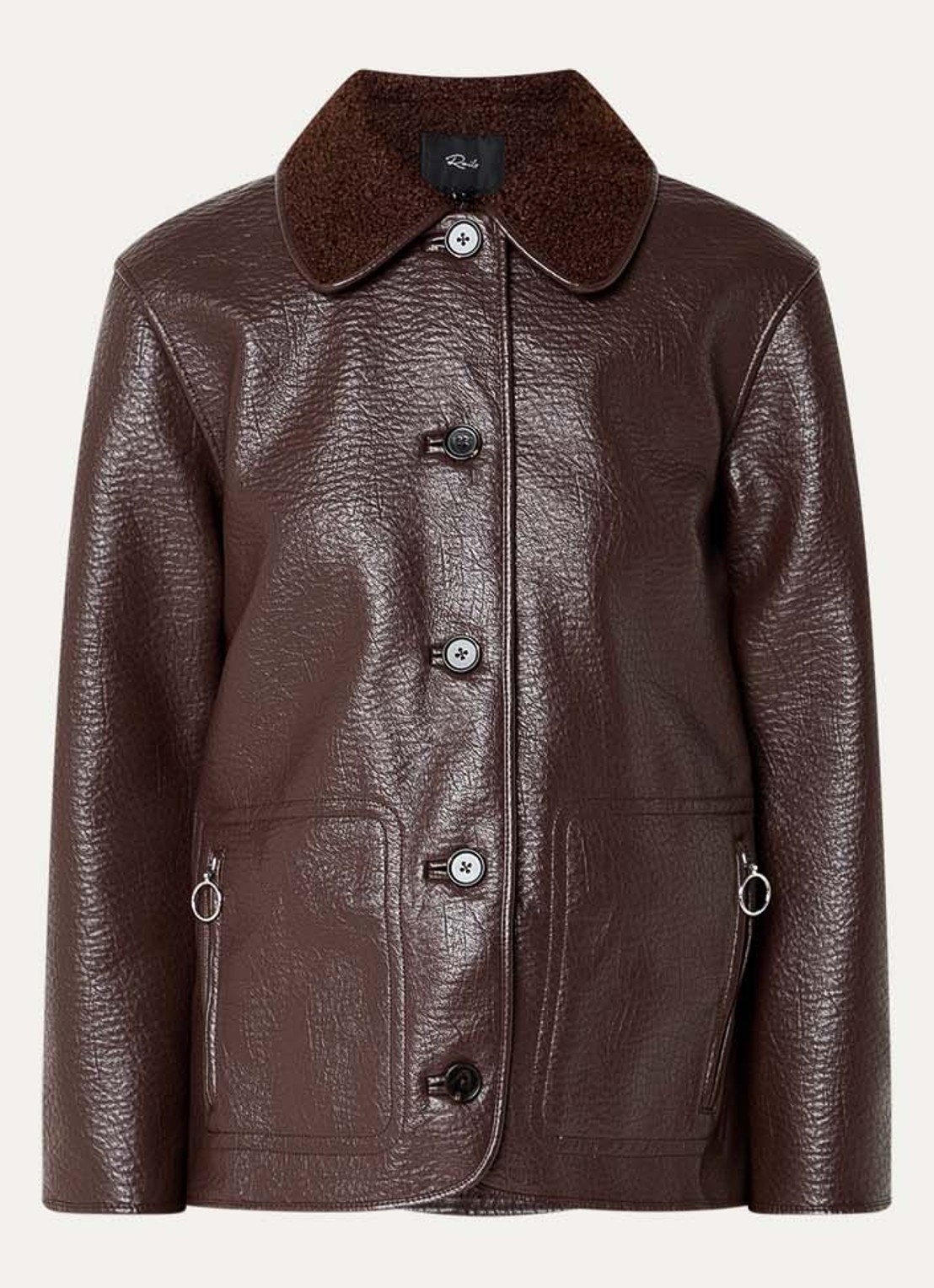 Rails Luis lammy coat met ritszakken - voorkant kastanjebruin