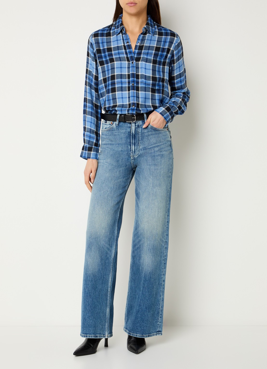 Rails Malin blouse met ruitdessin - voorkant 3 blauw