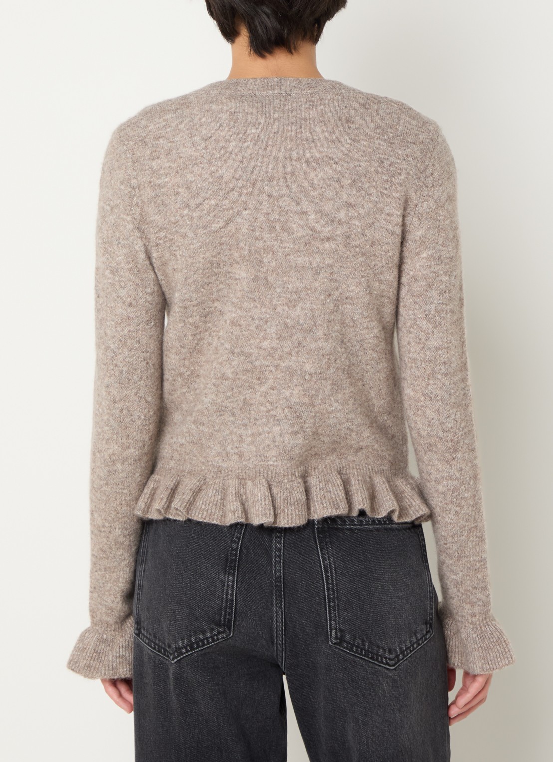 Rails Mandy fijngebreid vest in kasjmierblend met peplum - achterkant 2 donkerbeige