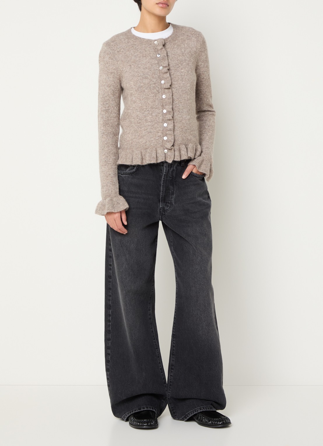 Rails Mandy fijngebreid vest in kasjmierblend met peplum - voorkant 4 donkerbeige
