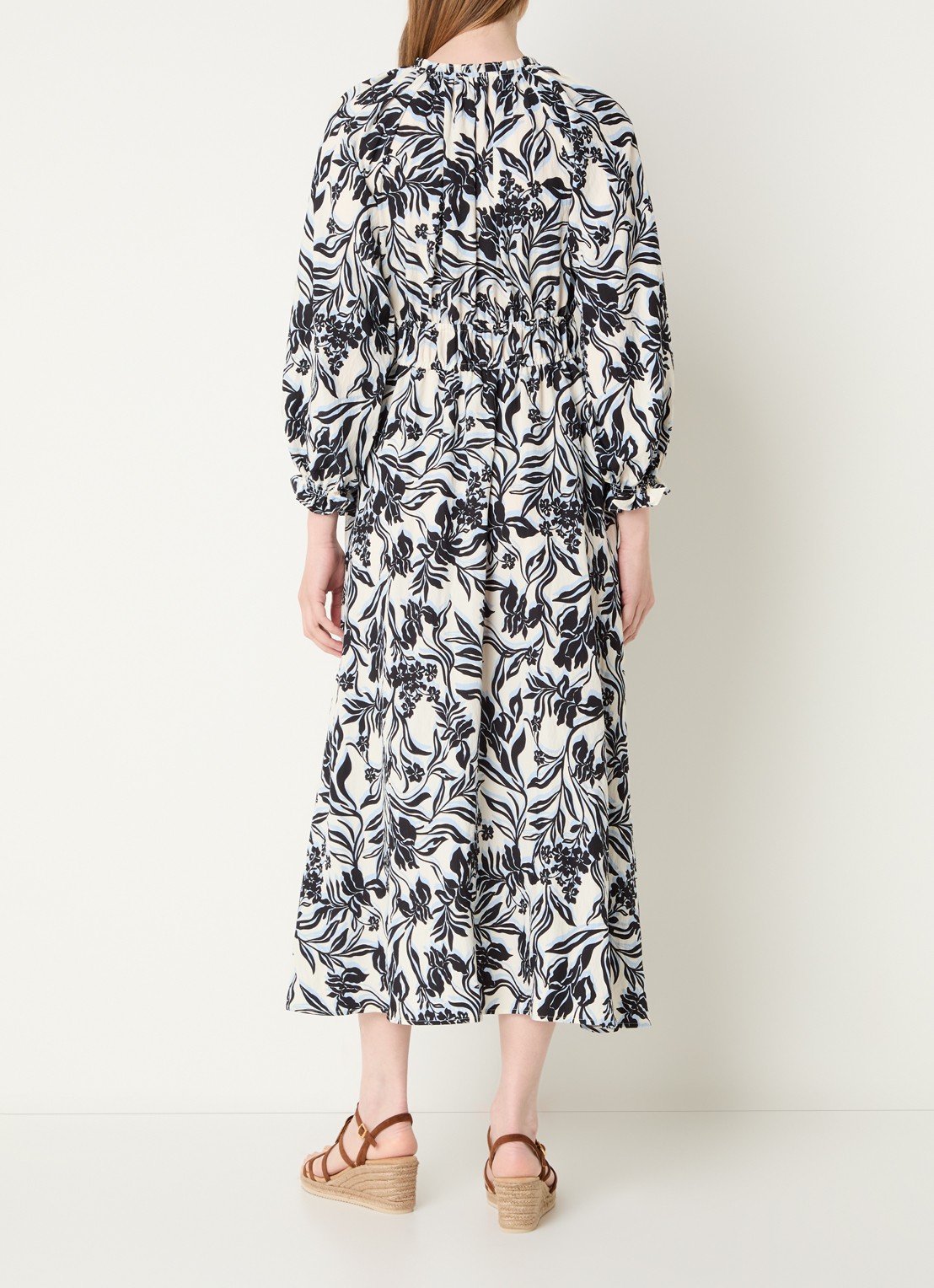 Rails Matia maxi jurk met ballonmouw en print - achterkant 4 gebroken wit