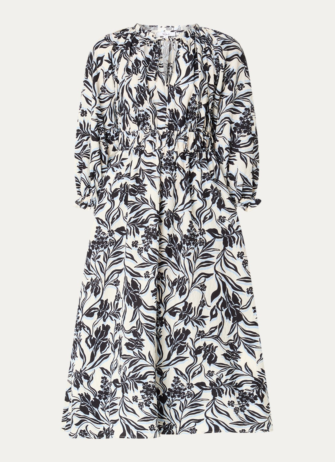Rails Matia maxi jurk met ballonmouw en print - voorkant gebroken wit