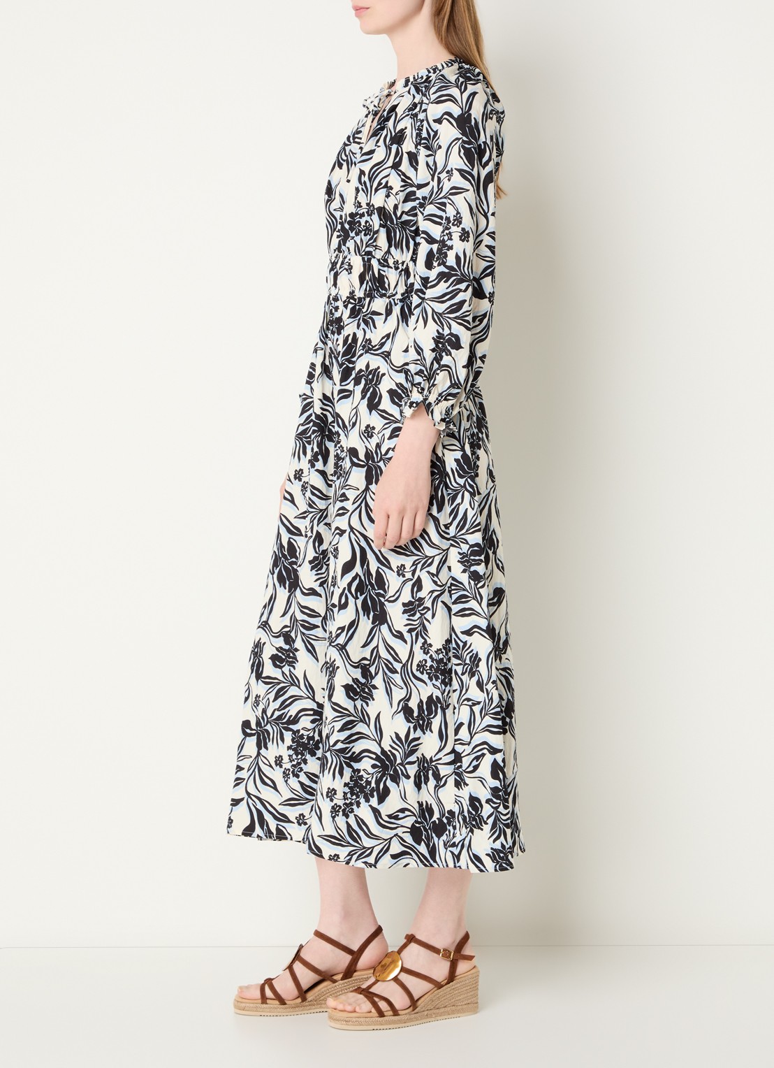 Rails Matia maxi jurk met ballonmouw en print - voorkant 2 gebroken wit