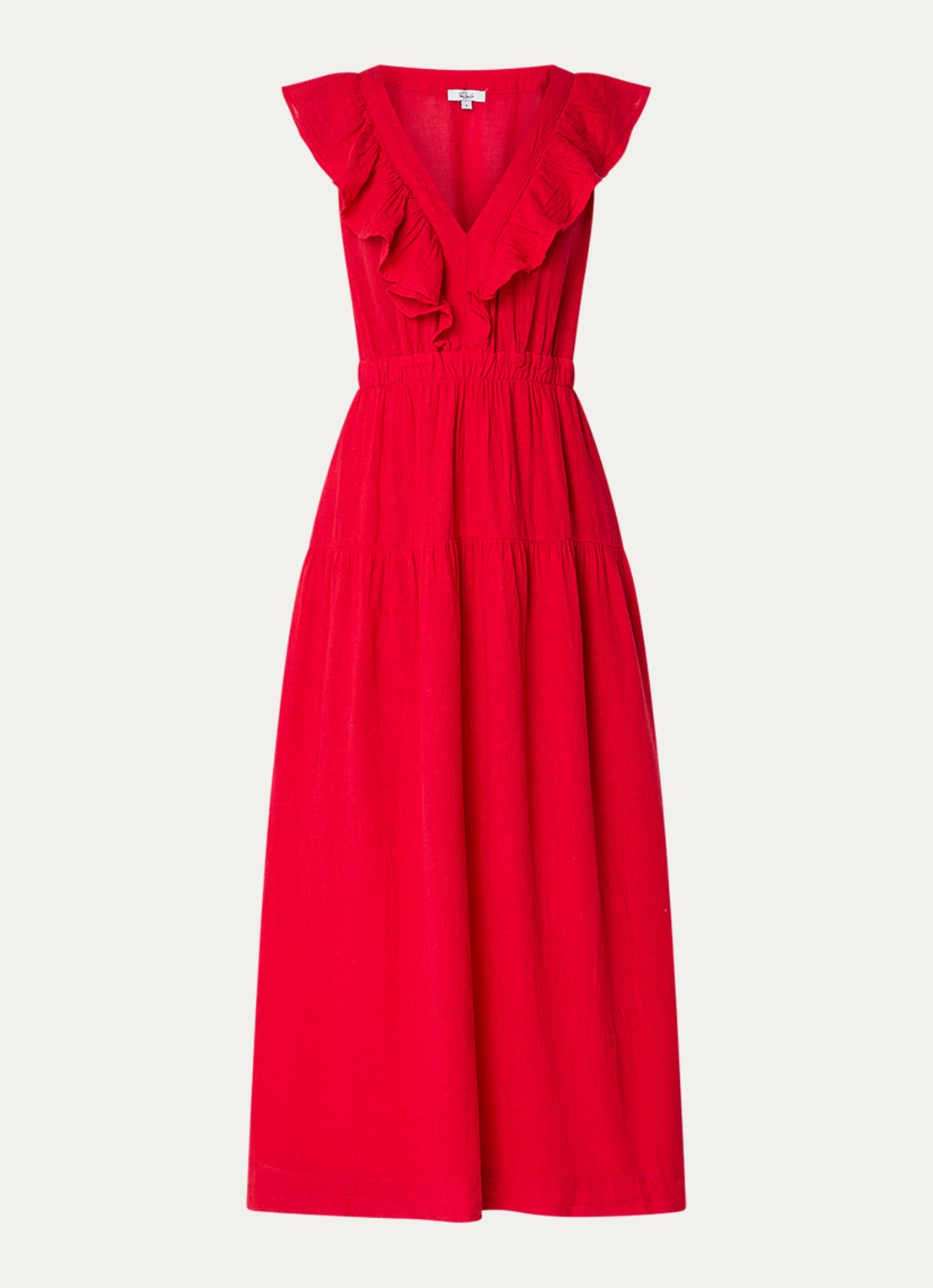 Rails Maxi jurk in linnenblend met ruches - voorkant 2 rood