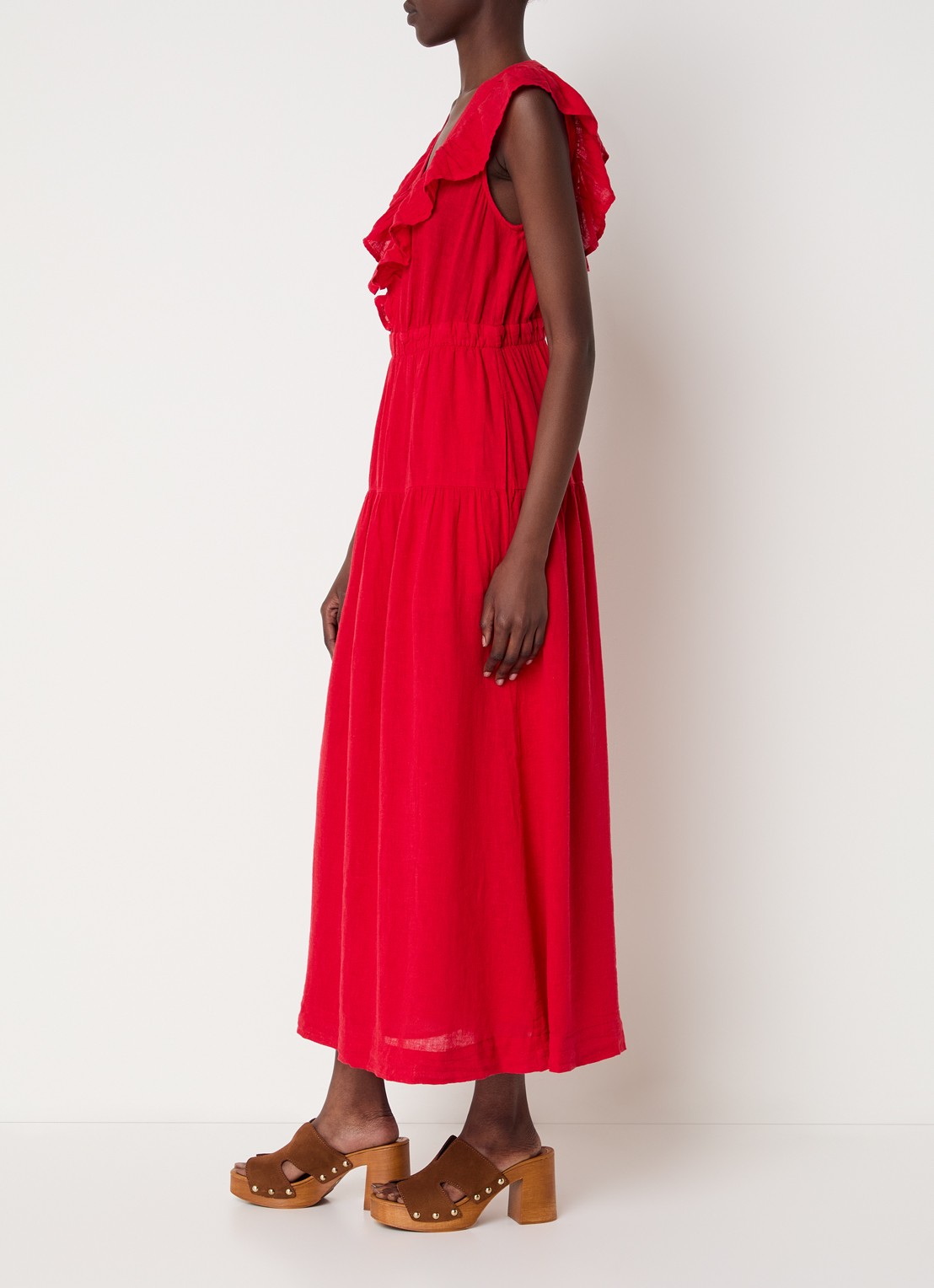 Rails Maxi jurk in linnenblend met ruches - voorkant 3 rood