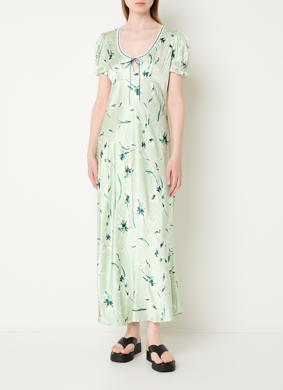 Rails Maxi jurk met bloemenprint en ronde hals - detail 2 lichtgroen