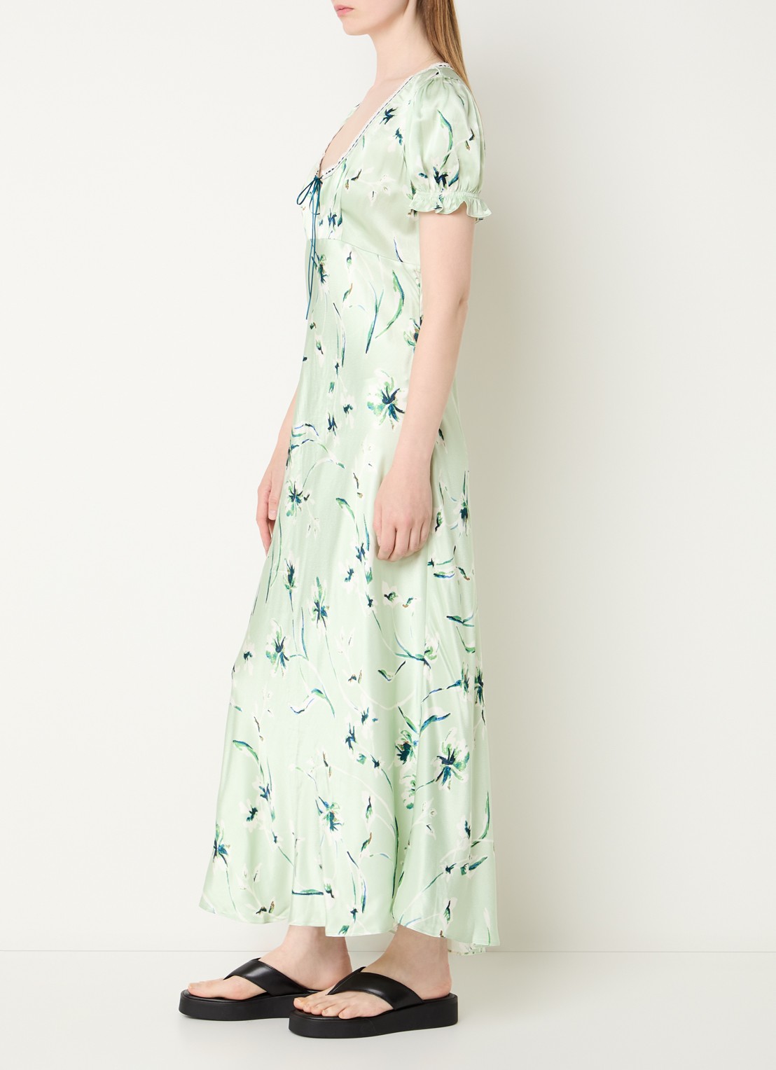 Rails Maxi jurk met bloemenprint en ronde hals - voorkant 4 lichtgroen