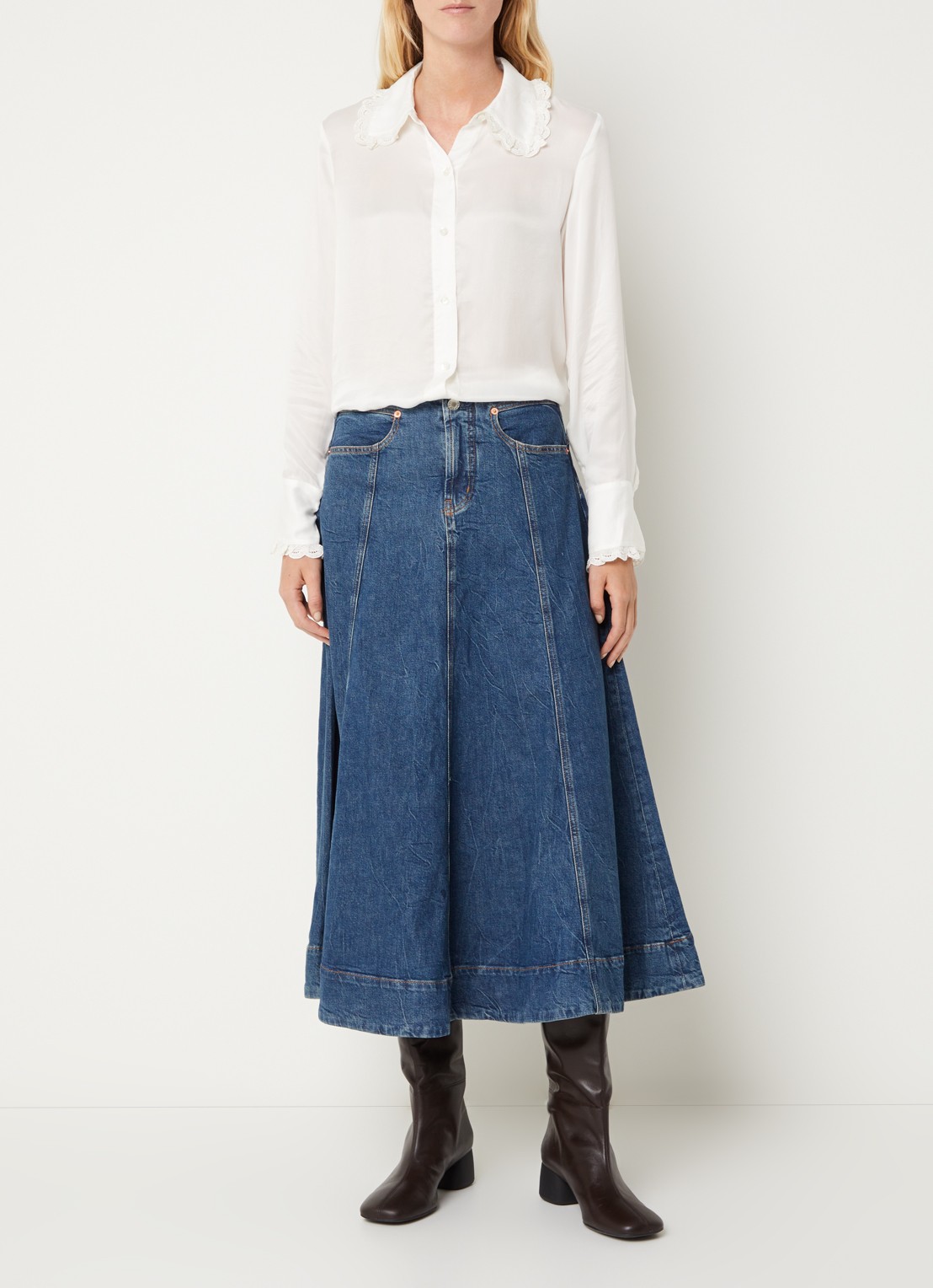 Rails Maxi spijkerrok met steekzakken - voorkant 2 indigo