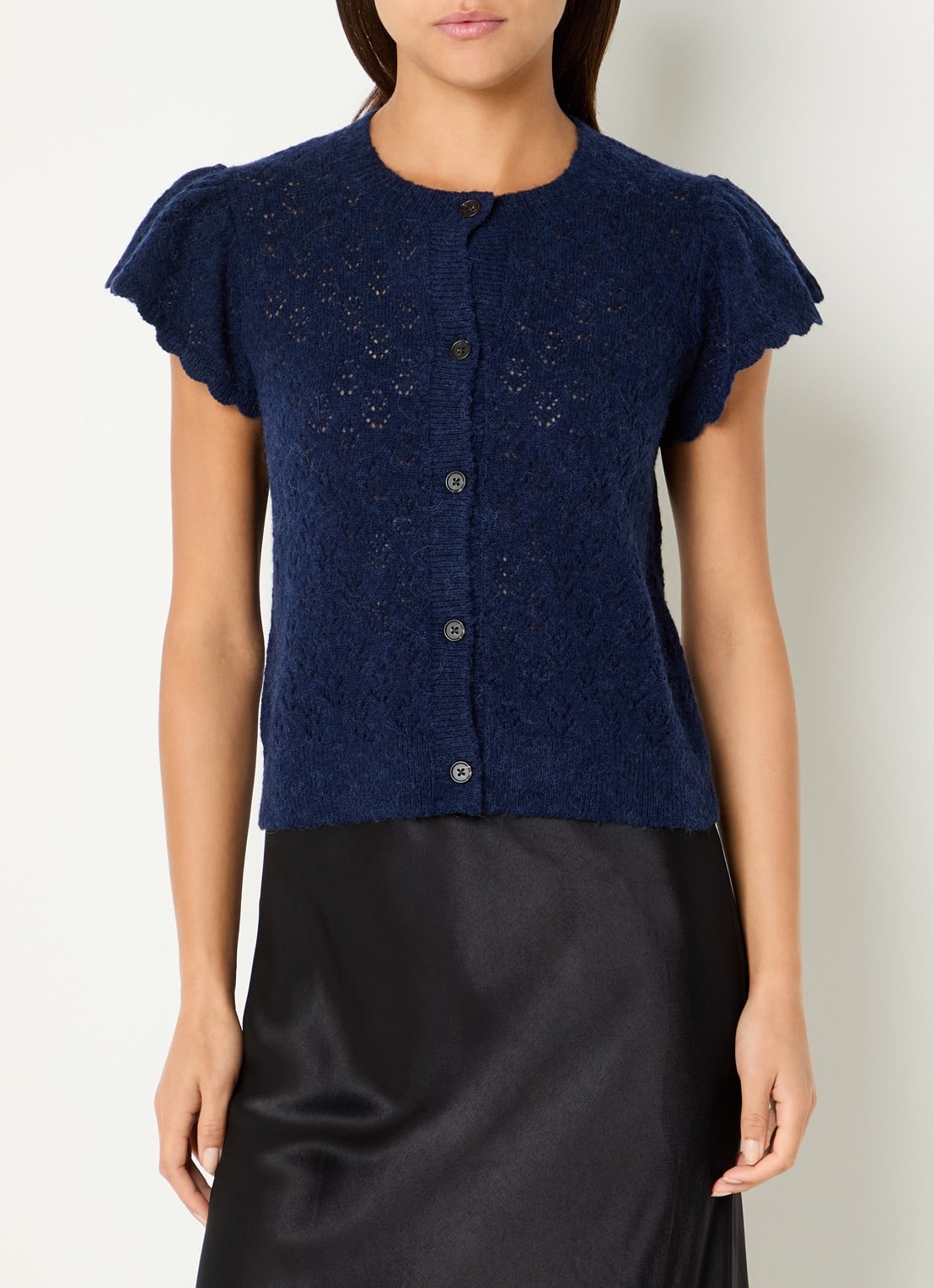 Rails Meeka grofgebreid vest in alpaca wolblend met opengewerkt dessin - detail donkerblauw