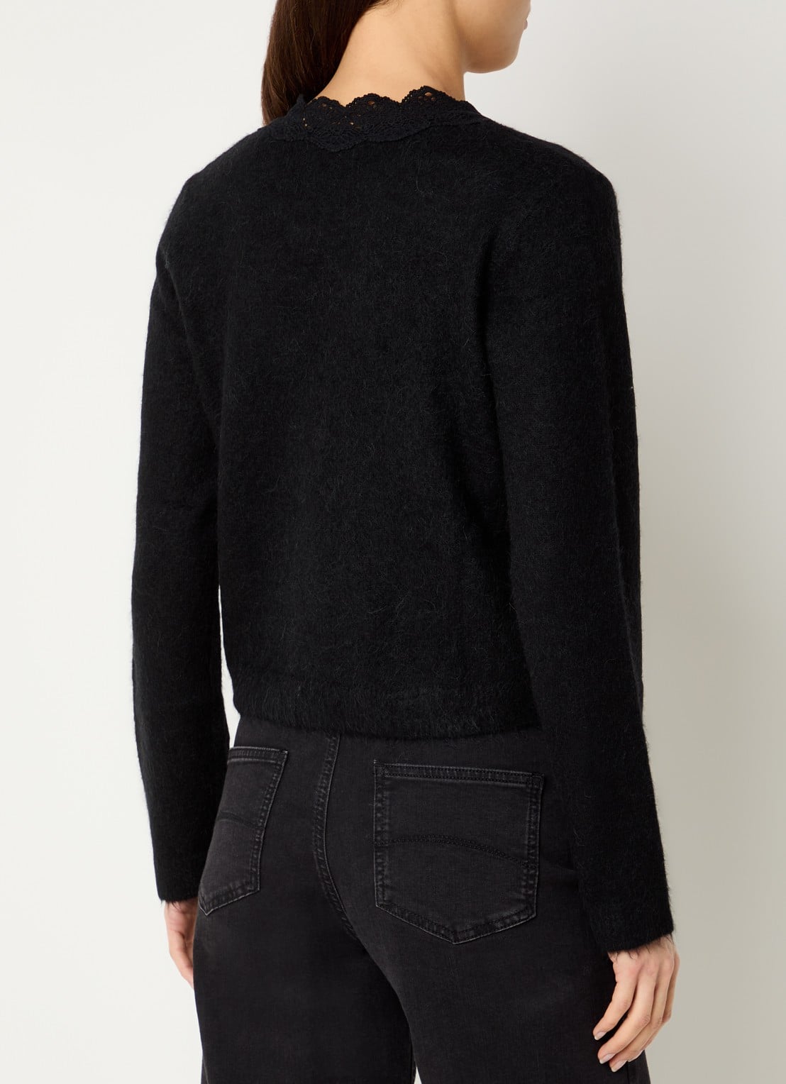 Rails Mer fijngebreid vest in alpaca wolblend met kant  - achterkant zwart