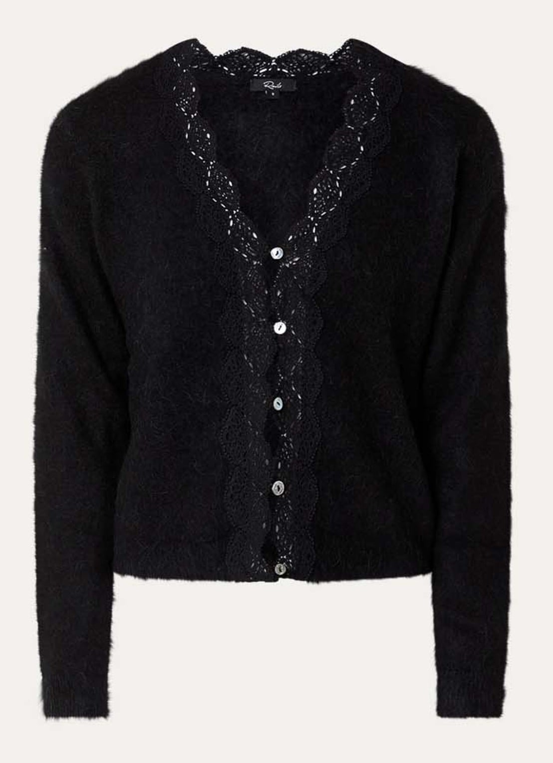 Rails Mer fijngebreid vest in alpaca wolblend met kant  - voorkant 3 zwart