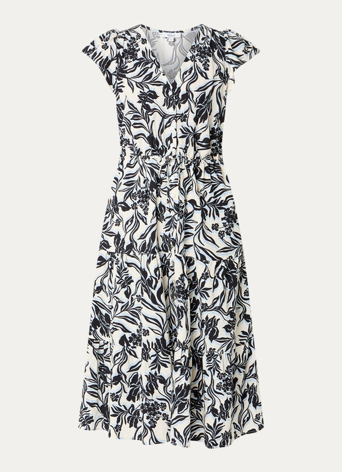 Rails Midi jurk met bloemenprint en steekzakken - voorkant 3 zwart
