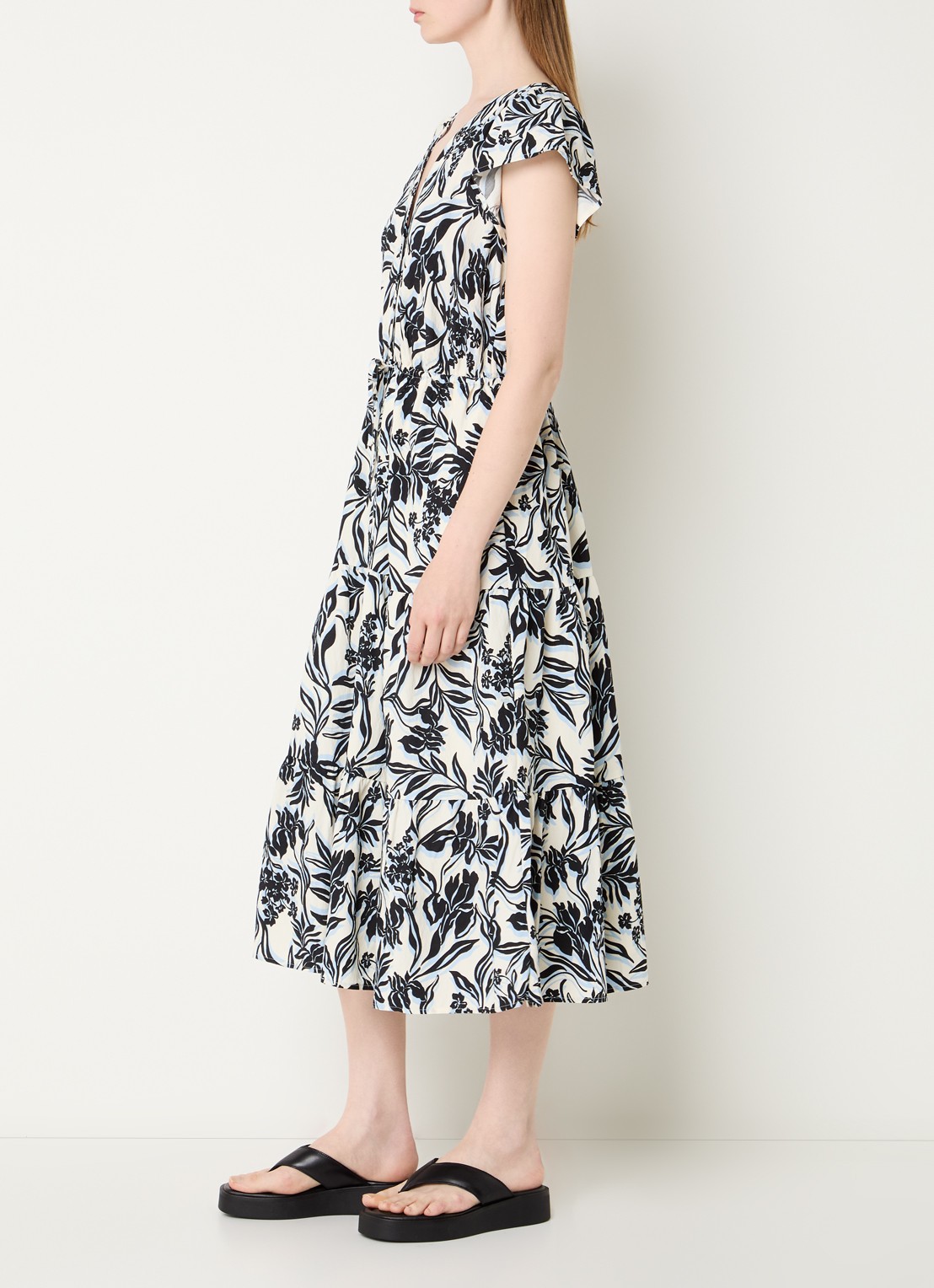 Rails Midi jurk met bloemenprint en steekzakken - voorkant 4 zwart