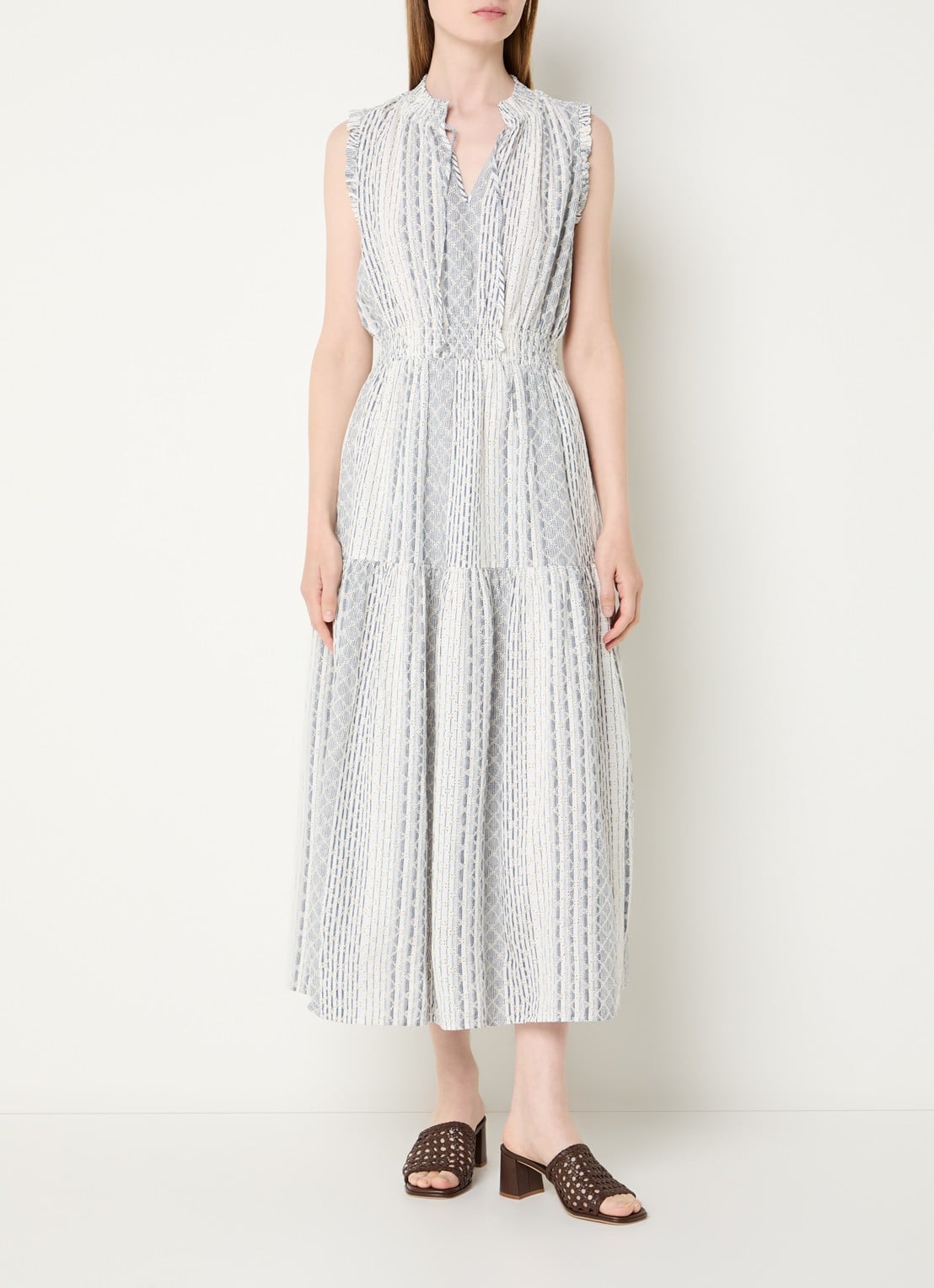 Rails Midi jurk met broderie en print - detail 4 donkerblauw