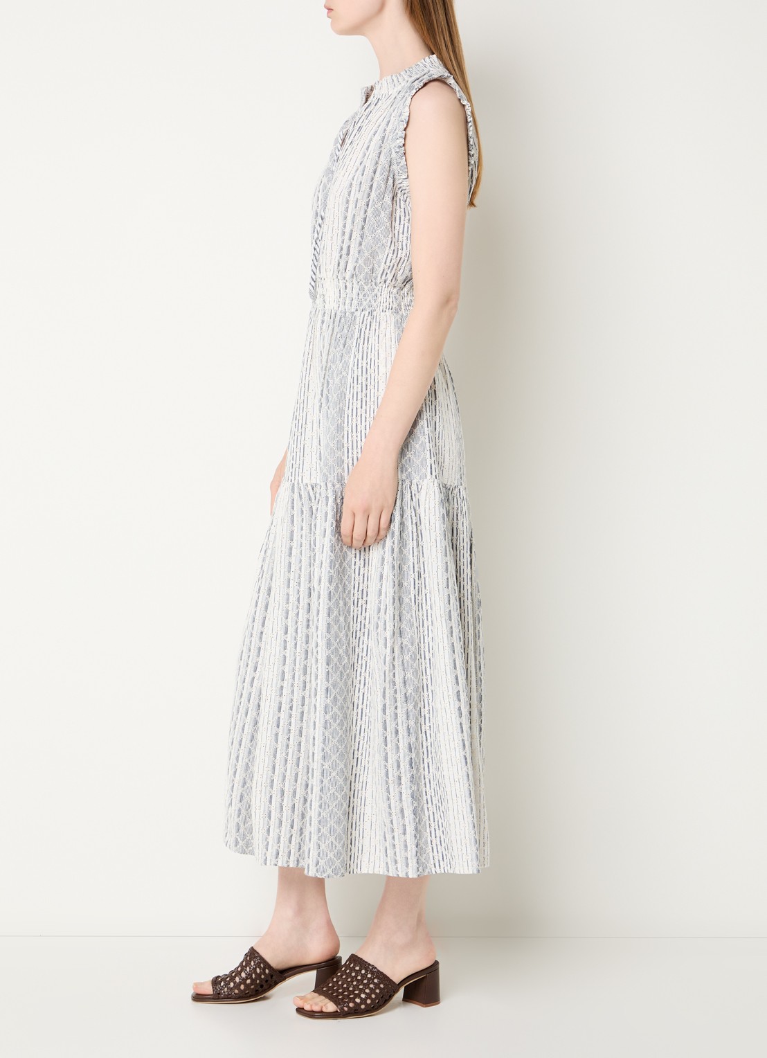 Rails Midi jurk met broderie en print - voorkant 3 donkerblauw