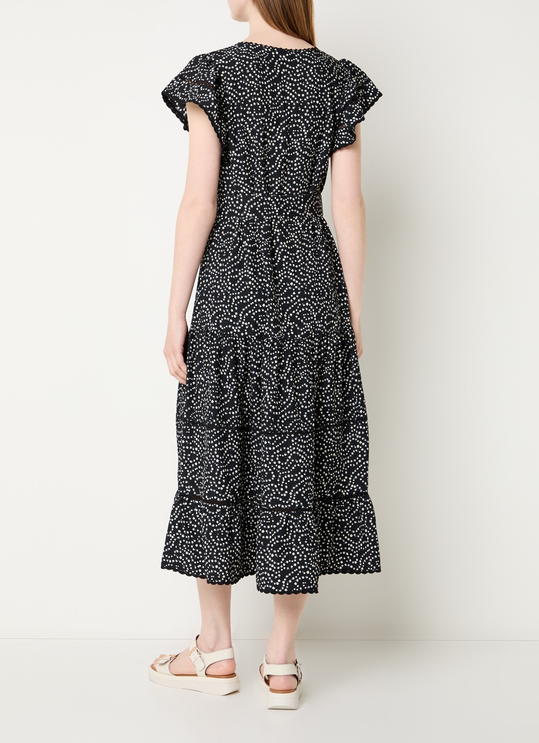 Rails Midi jurk met print en vlindermouw - achterkant 4 zwart