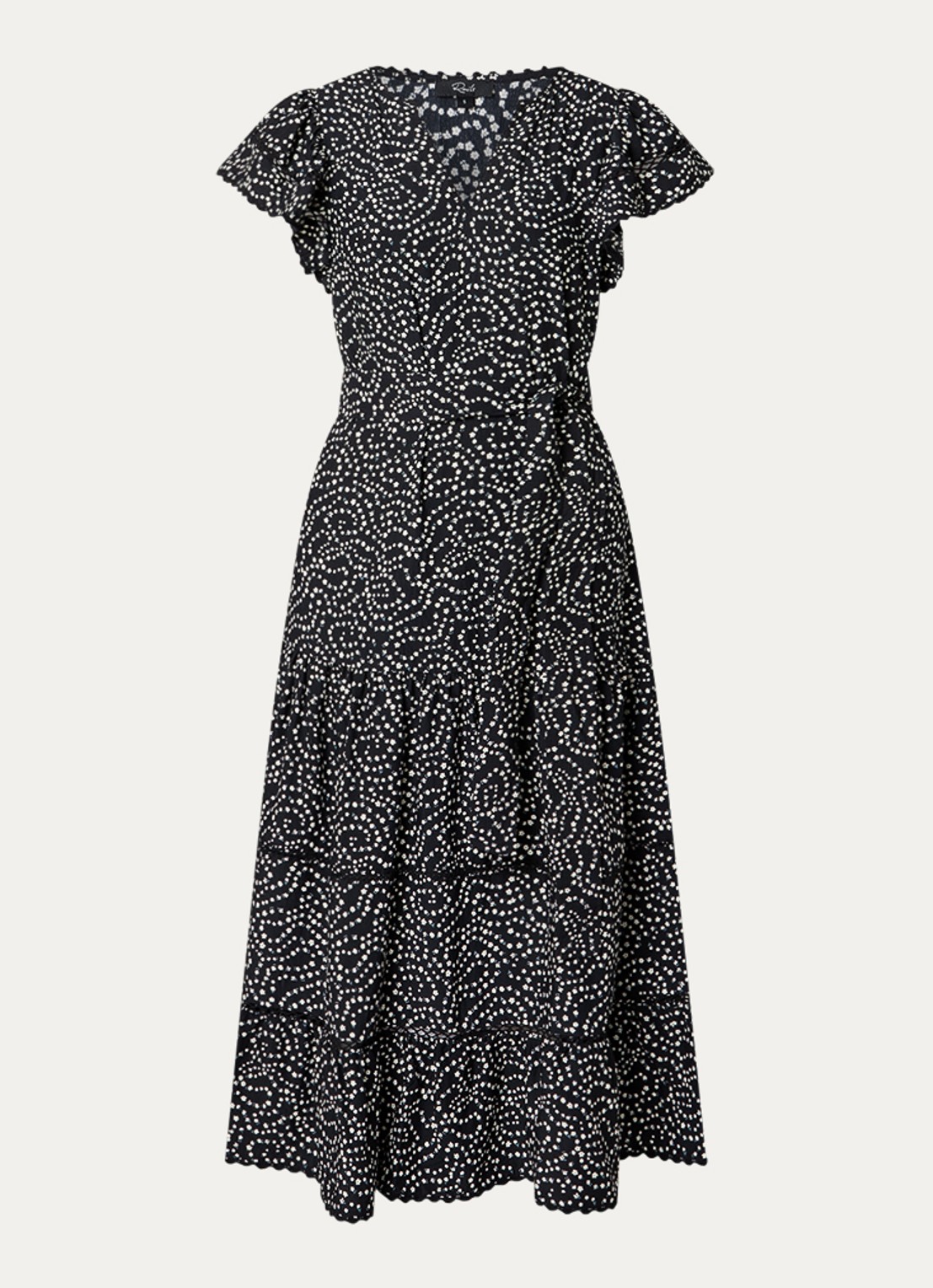Rails Midi jurk met print en vlindermouw - voorkant 2 zwart