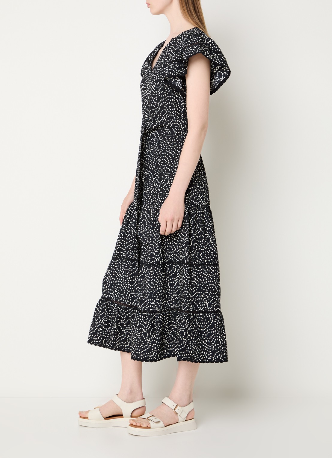 Rails Midi jurk met print en vlindermouw - voorkant 3 zwart