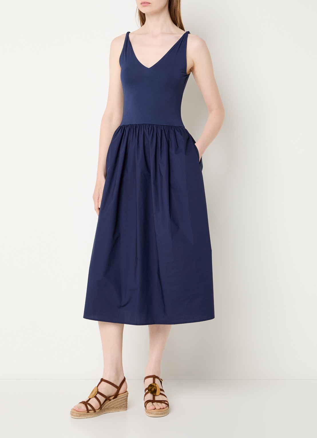 Rails Midi jurk met steekzakken en V-hals - detail 3 donkerblauw
