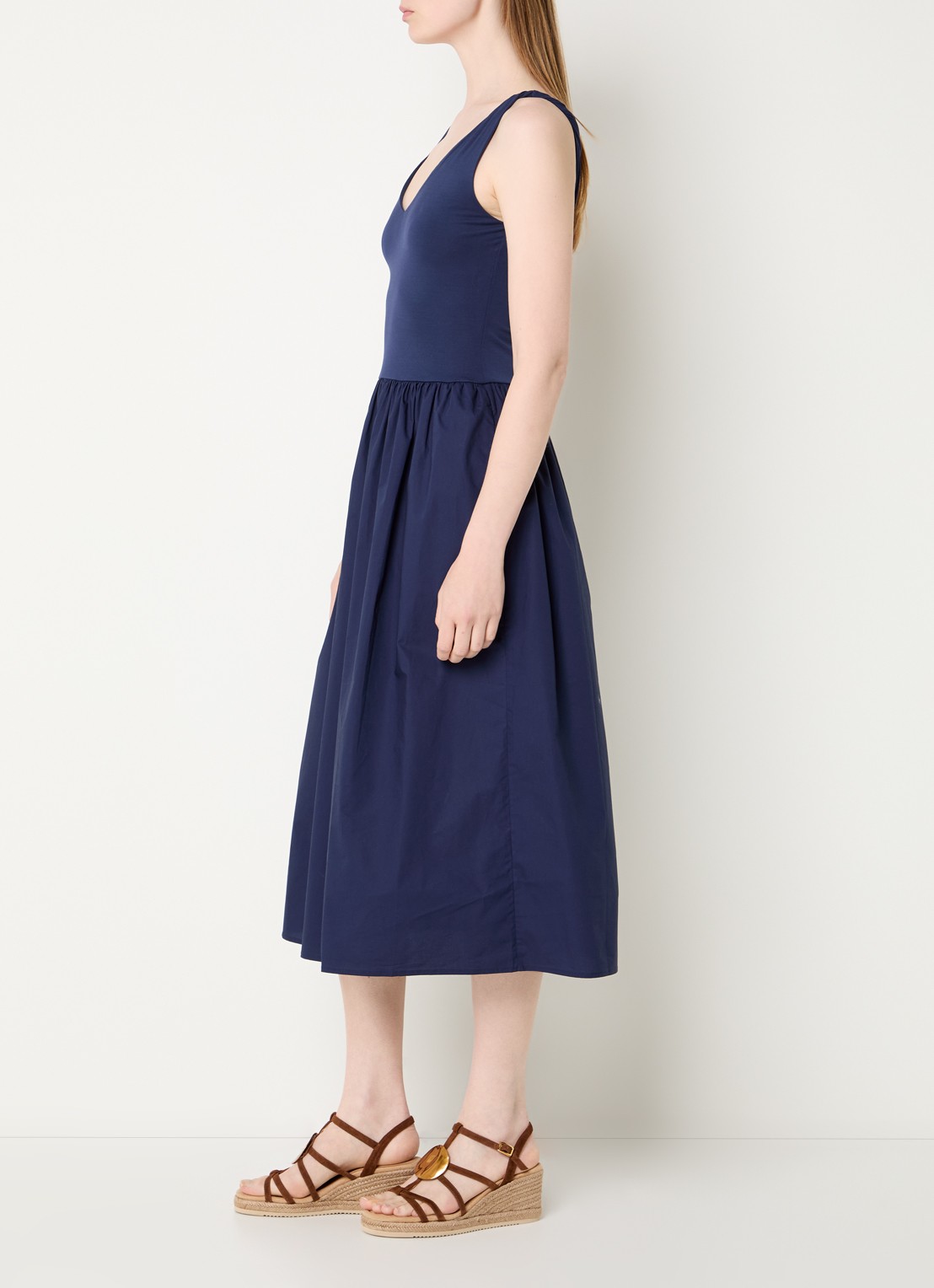 Rails Midi jurk met steekzakken en V-hals - voorkant 2 donkerblauw