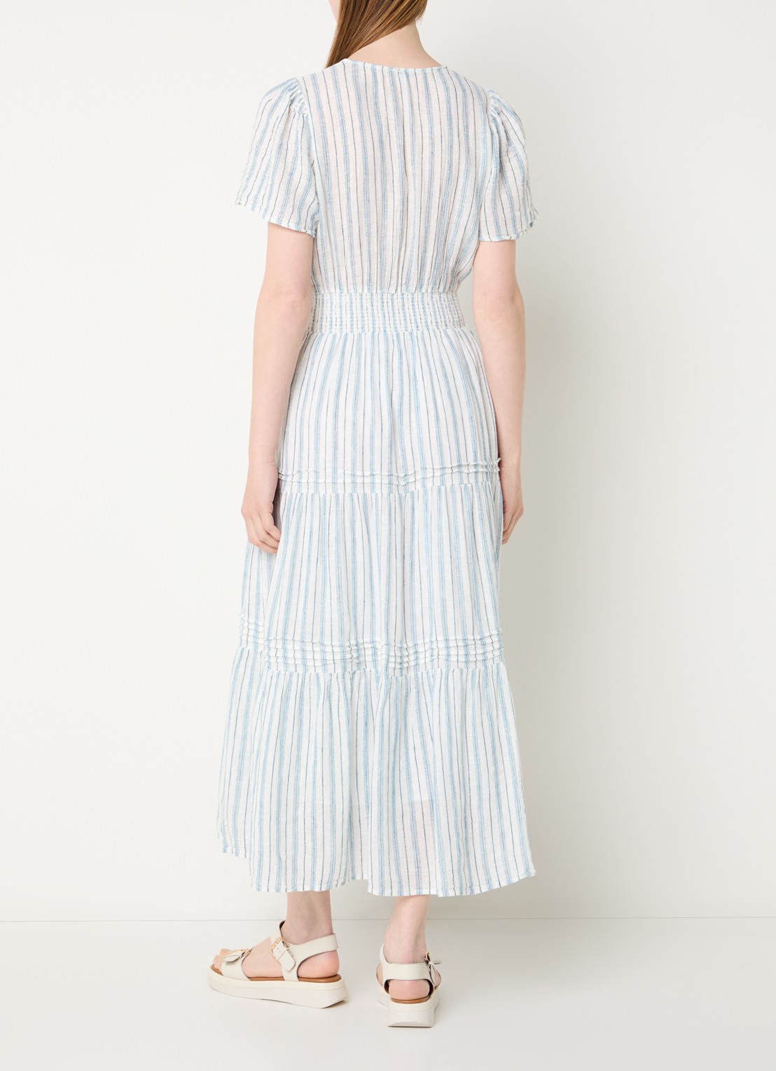 Rails Midi jurk met streepprint en V-hals - achterkant 3 lichtblauw