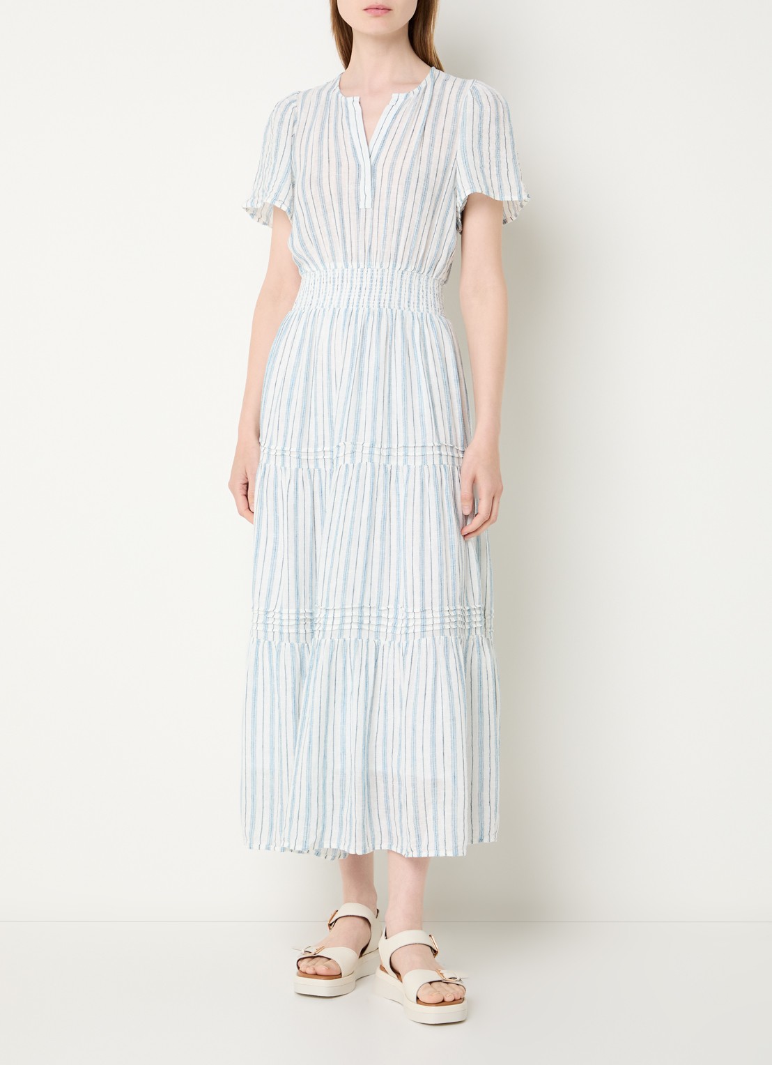 Rails Midi jurk met streepprint en V-hals - detail 4 lichtblauw