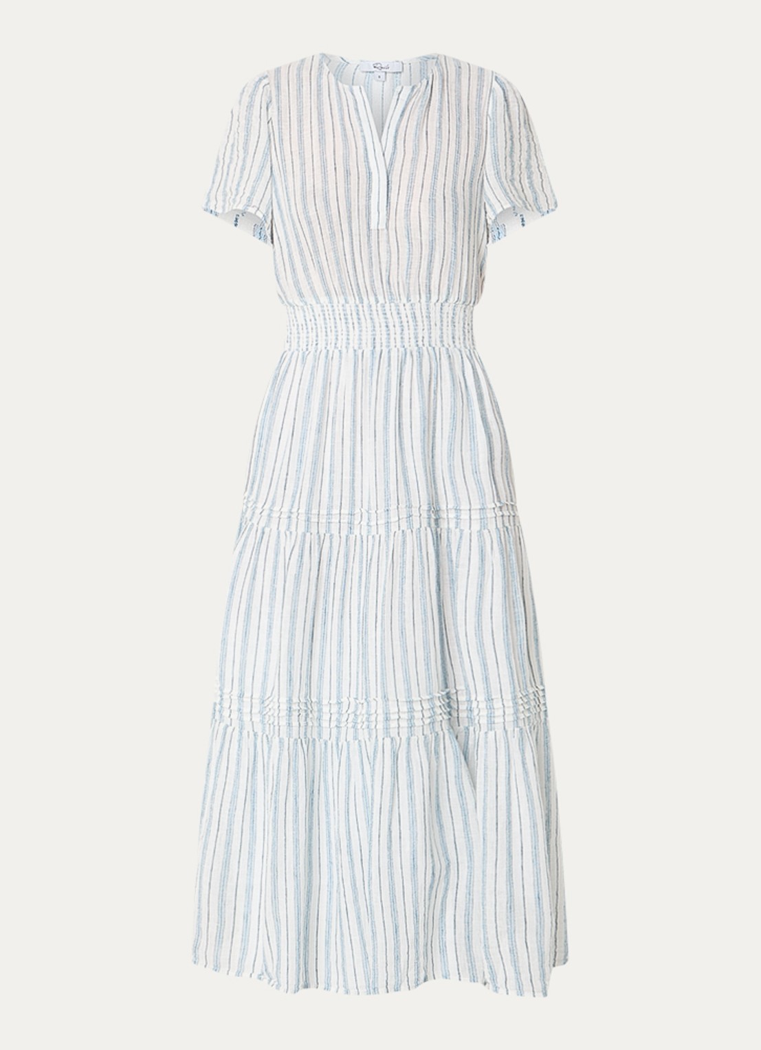 Rails Midi jurk met streepprint en V-hals - voorkant lichtblauw