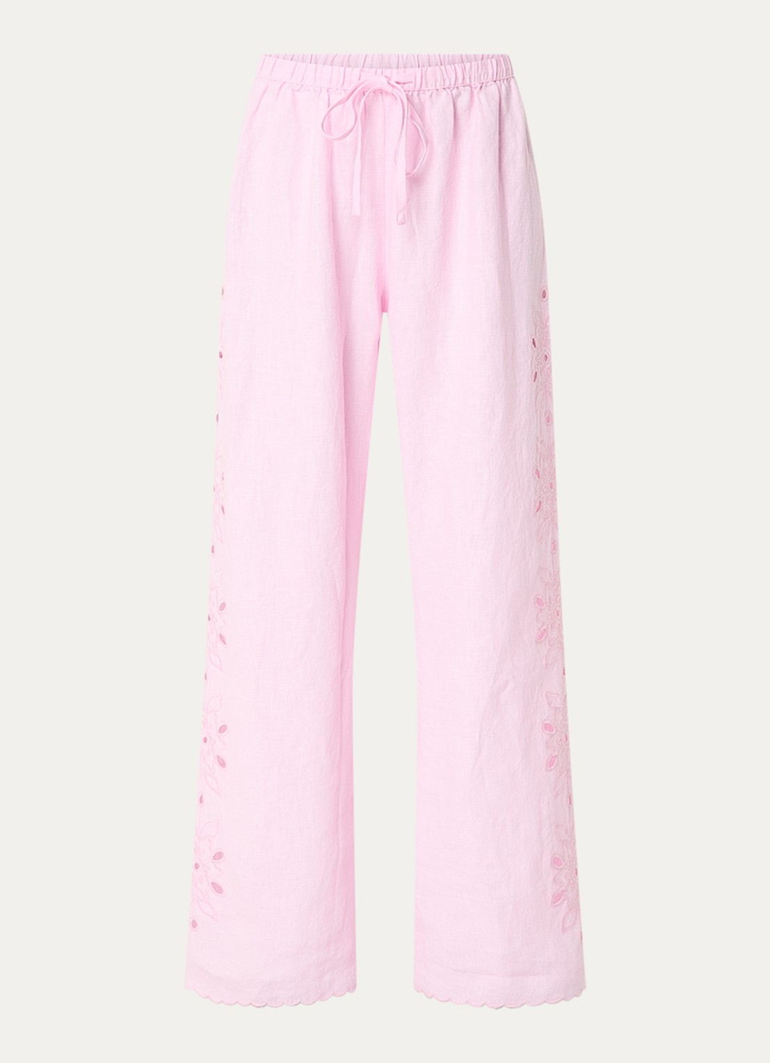 Rails Mirina mid waist loose fit broek van linnen met broderie - voorkant 2 lichtroze