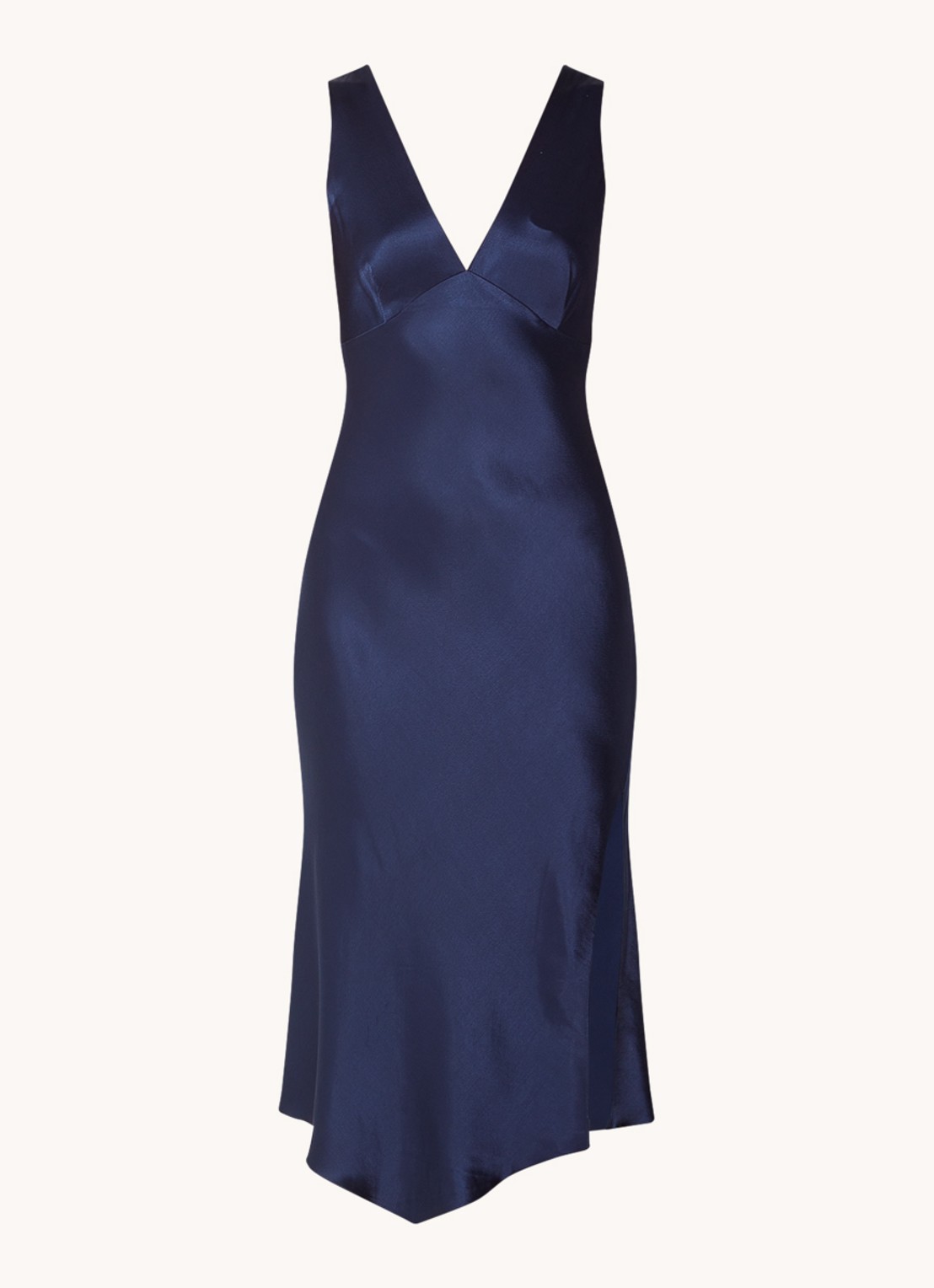 Rails Monique midi jurk van satijn met split - voorkant 4 donkerblauw