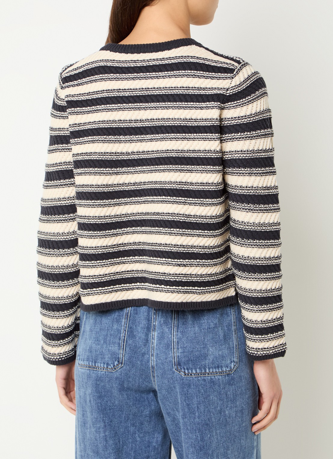 Rails Nelly grofgebreid vest met streepprint - achterkant 2 donkerblauw