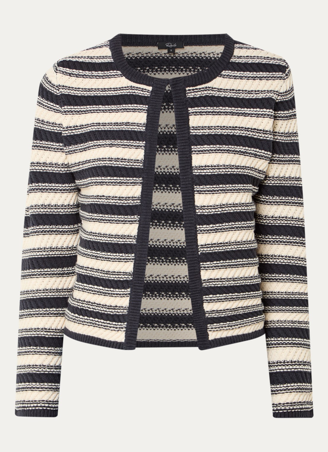 Rails Nelly grofgebreid vest met streepprint - voorkant 3 donkerblauw